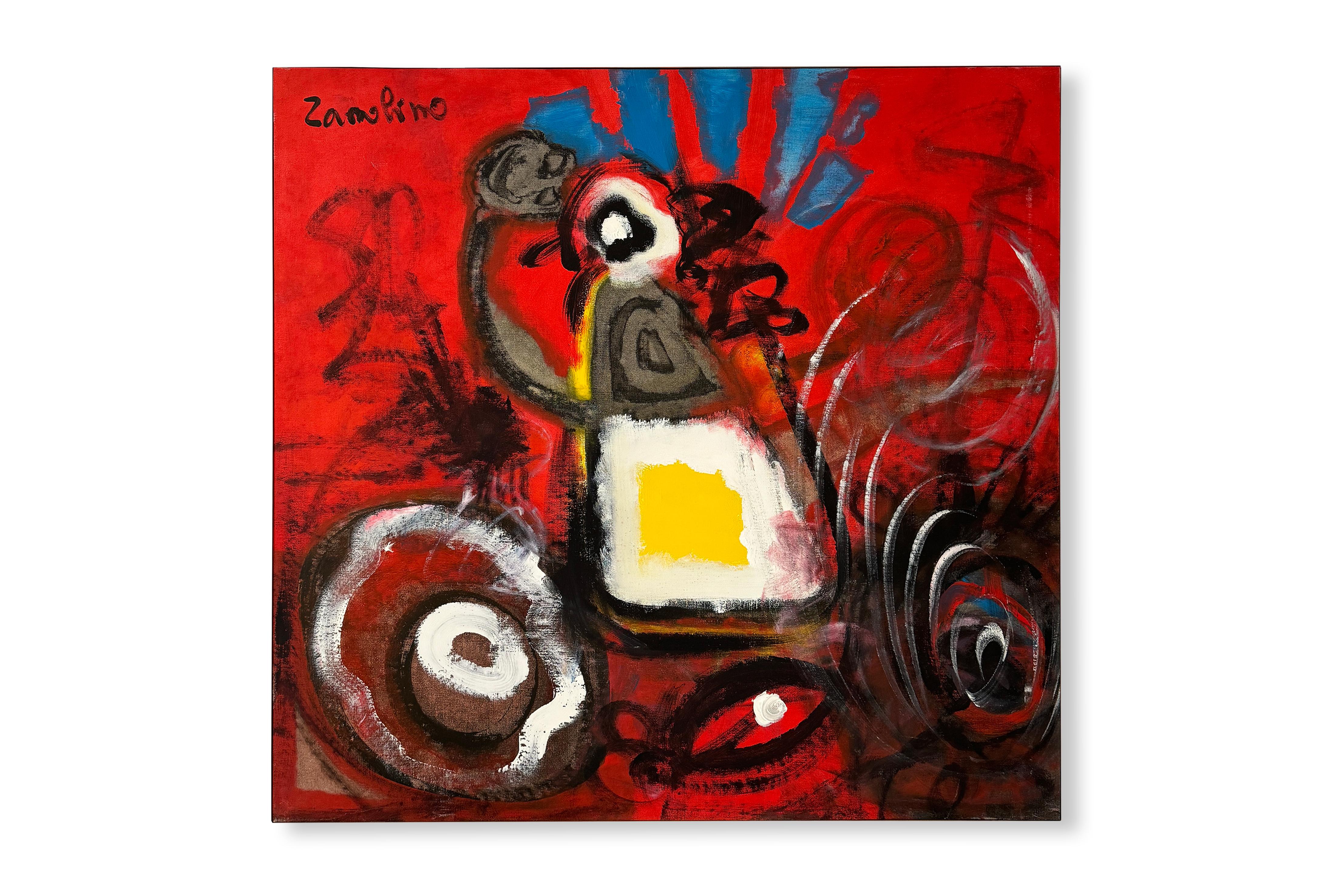 Philippe Zanolino – Rotes abstraktes Ölgemälde auf Leinwand (20. Jahrhundert) im Angebot