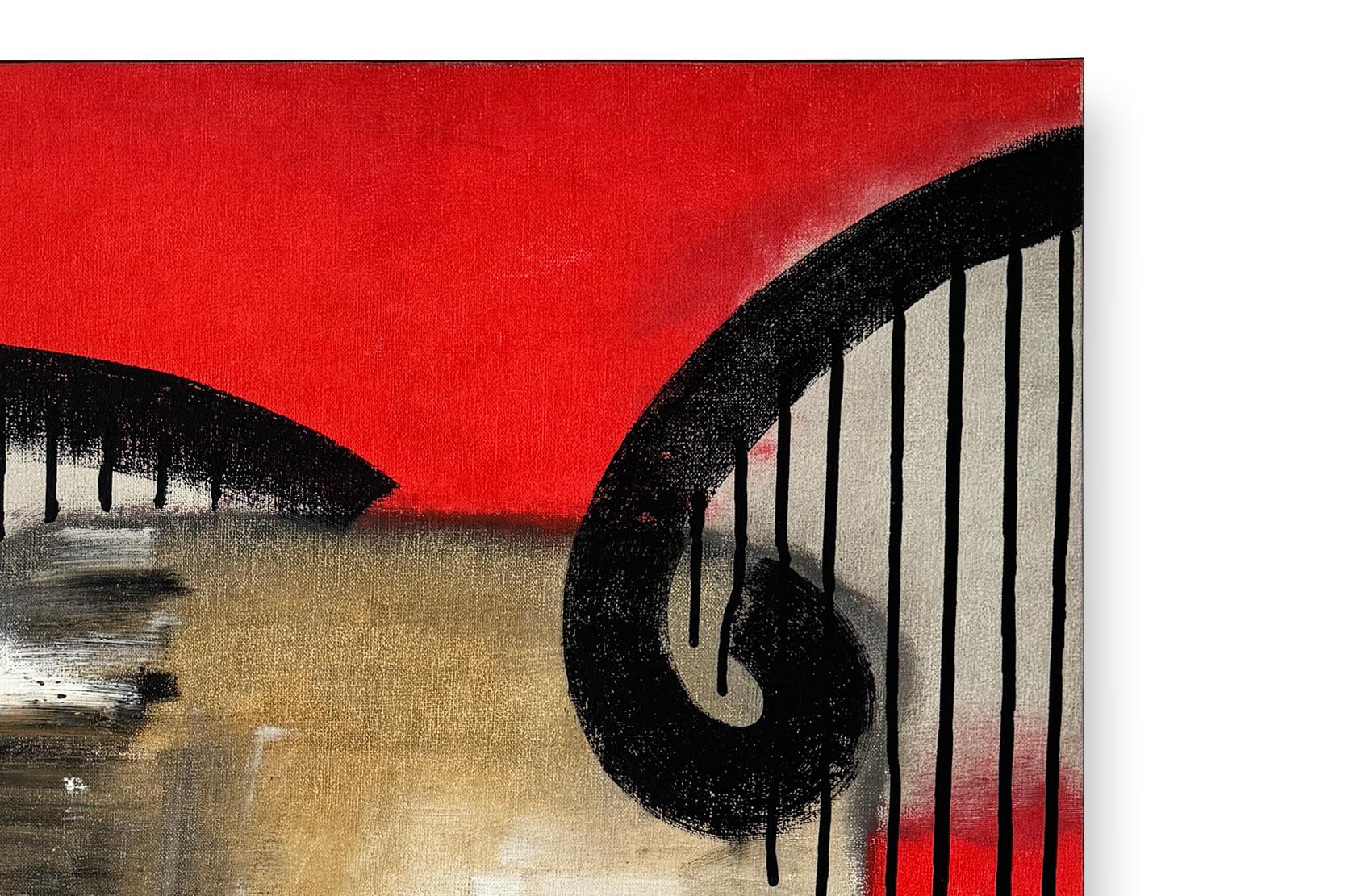Philippe Zanolino – Ölgemälde auf Leinwand, Rot, Abstrakt im Angebot 1