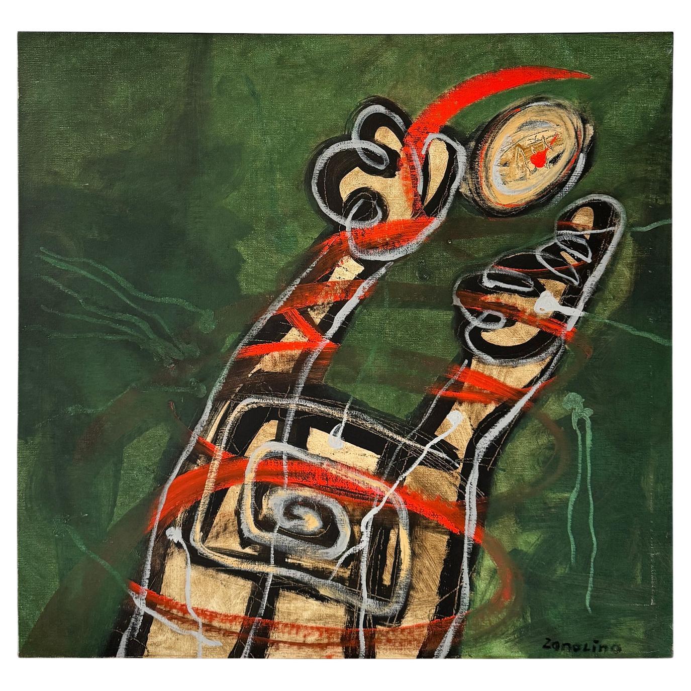 Philippe Zanolino - Green and Abstract Oil on Canvas