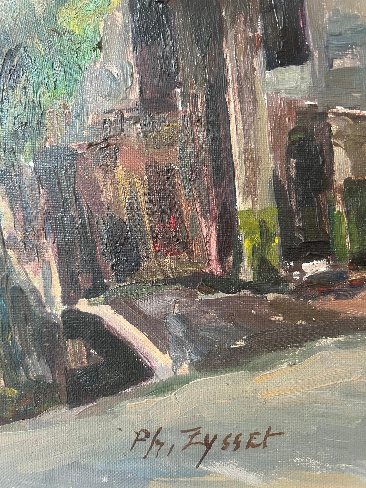 Alla stazione di Satigny, Ginevra - Landscape Painting Marrone di Philippe Zysset