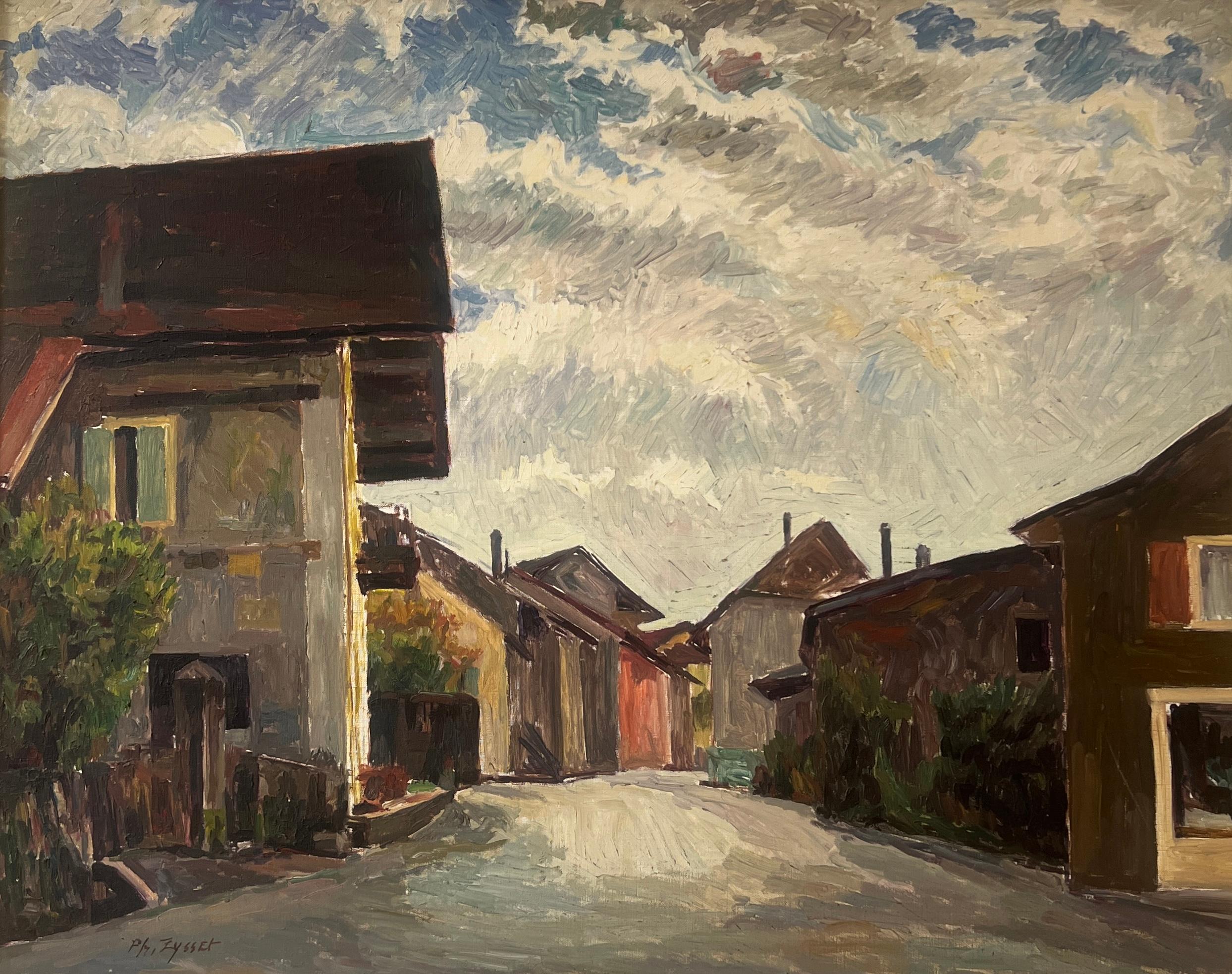 Landscape Painting di Philippe Zysset - Alla stazione di Satigny, Ginevra