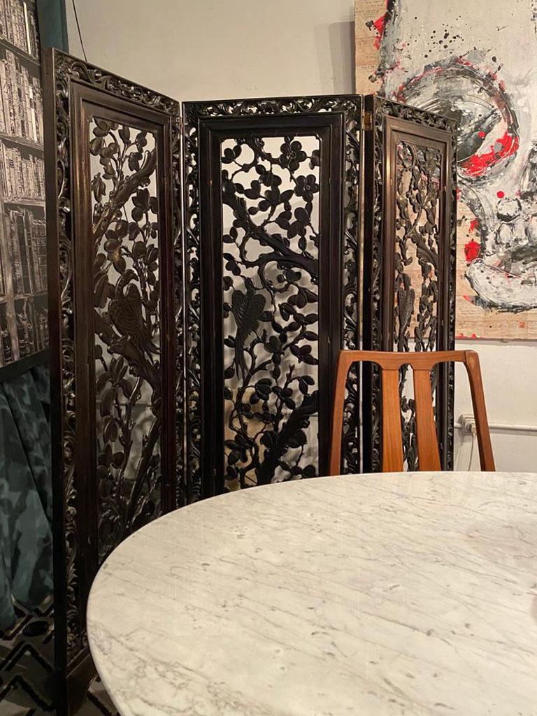 Mid-20th Century Philippine Handcrafted Solid Mahogany Carved Screen, Philippines, 1930 For Sale