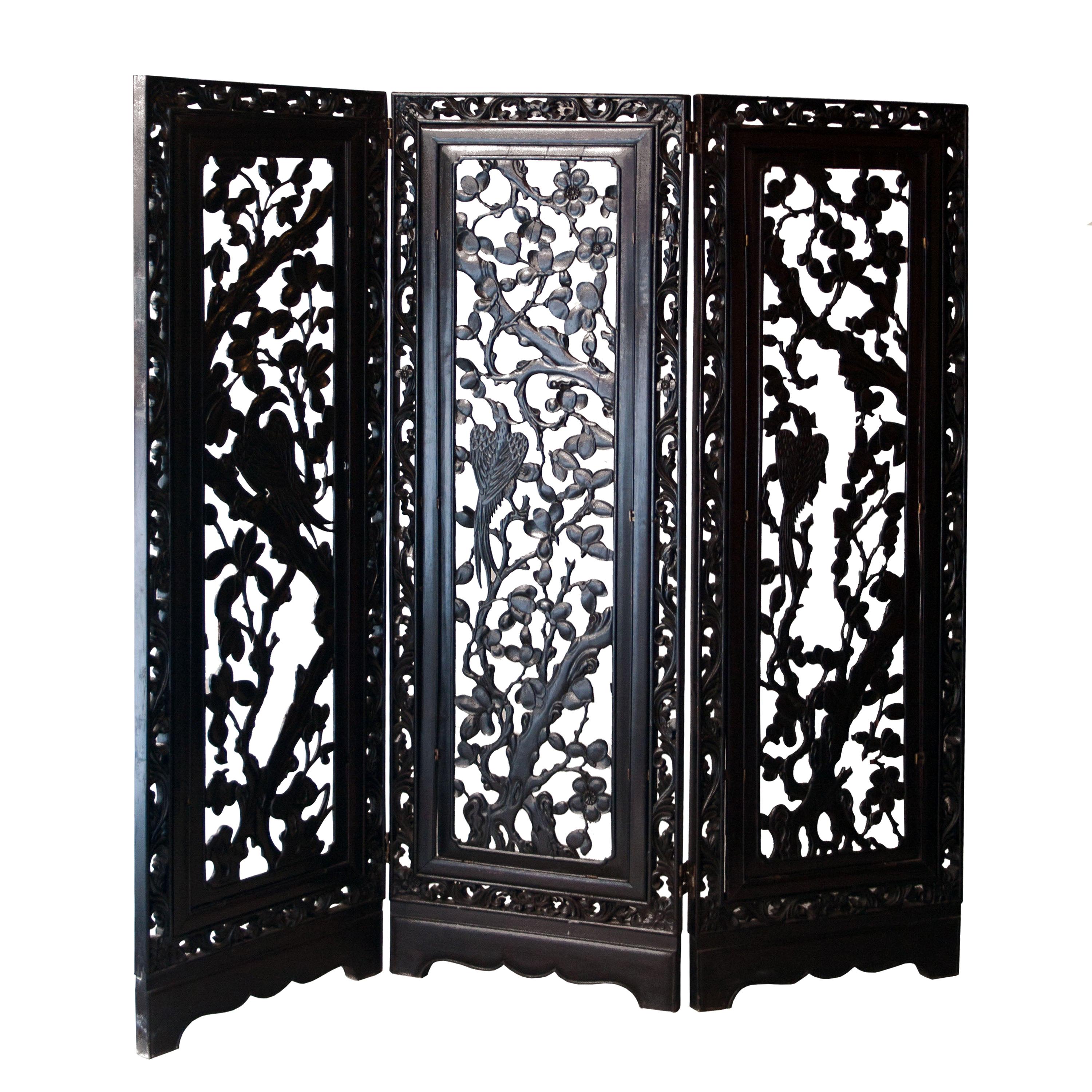 Philippine Handcrafted Solid Mahogany Carved Screen, Philippines, 1930