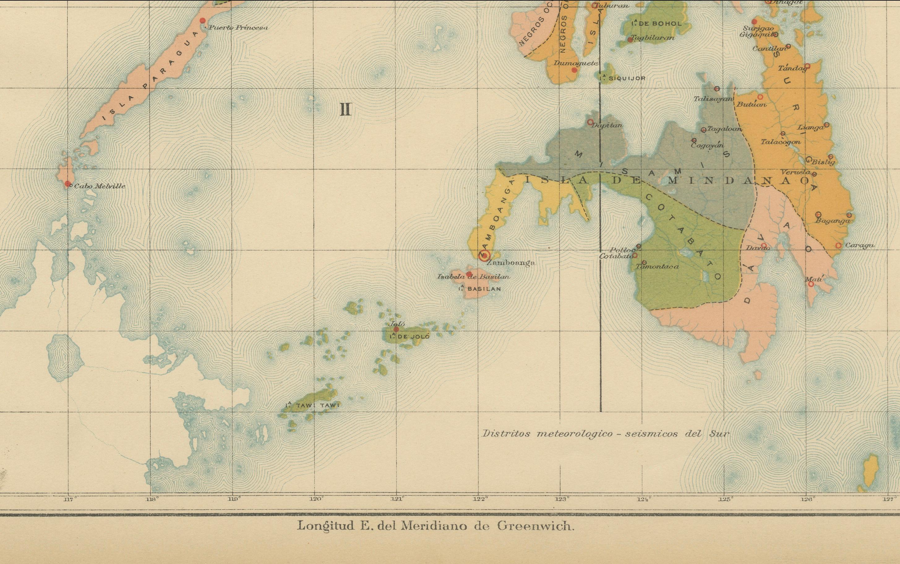 Philippine Meteorological & Seismological Network Map – Manila Observatory, 1899 In Good Condition For Sale In Langweer, NL