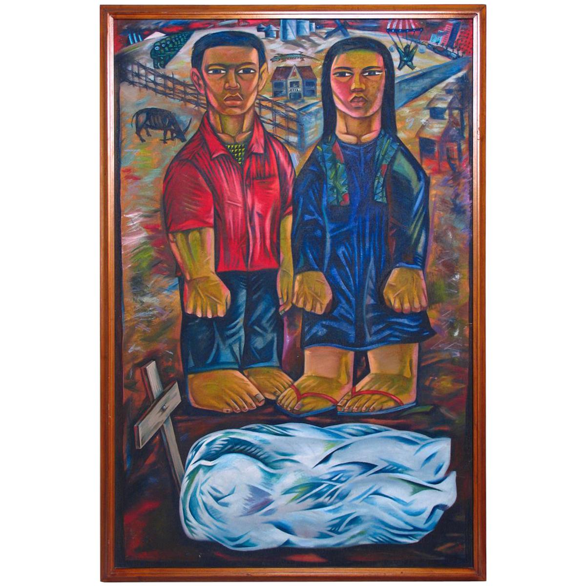 Philippine Oil Painting on Canvas by Nunelucio Alvarado, 1984 For Sale