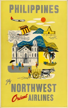 PHILIPPINES FLY NORTHWEST ORIENT AIRLINES Original Vintage Airline Travel Poster