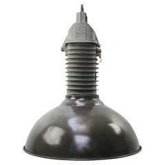 Philips 1960, lampada a sospensione industriale, paralume in smalto nero, Dutch Design