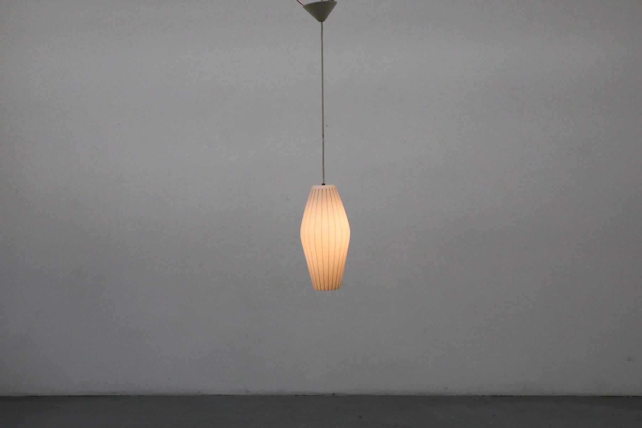 Mid-Century Modern Philips Architectural Mold Blown Glass Pendant with Black Graphic Linear Detail For Sale