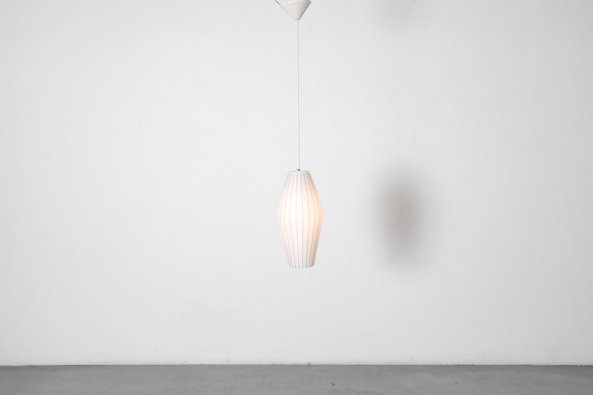 Dutch Philips Architectural Mold Blown Glass Pendant with Black Graphic Linear Detail For Sale