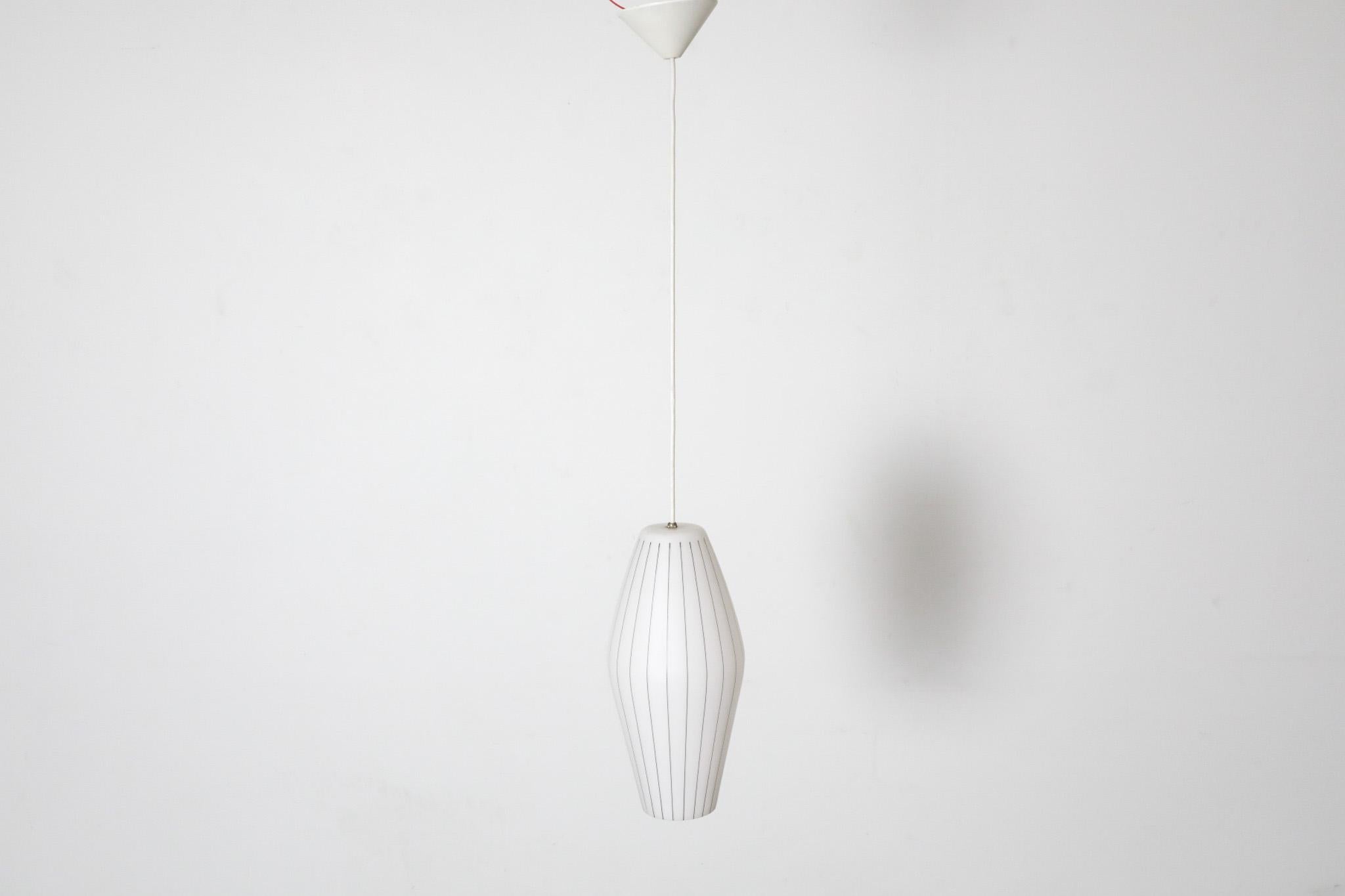 Philips Architectural Mold Blown Glass Pendant with Black Graphic Linear Detail In Good Condition For Sale In Los Angeles, CA