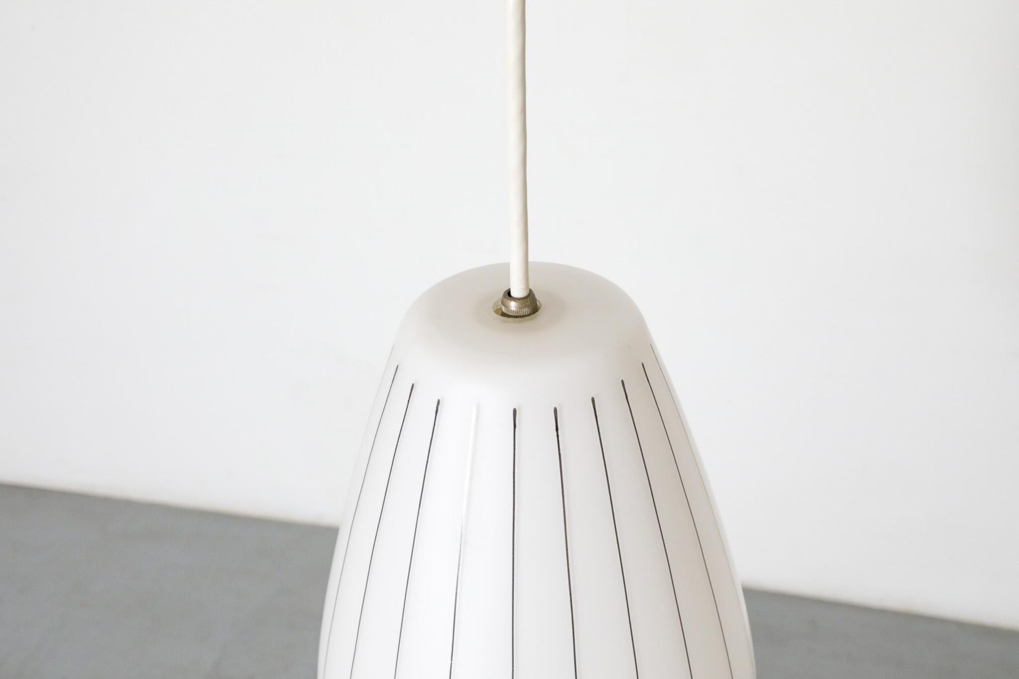 Philips Architectural Mold Blown Glass Pendant with Black Graphic Linear Detail For Sale 2