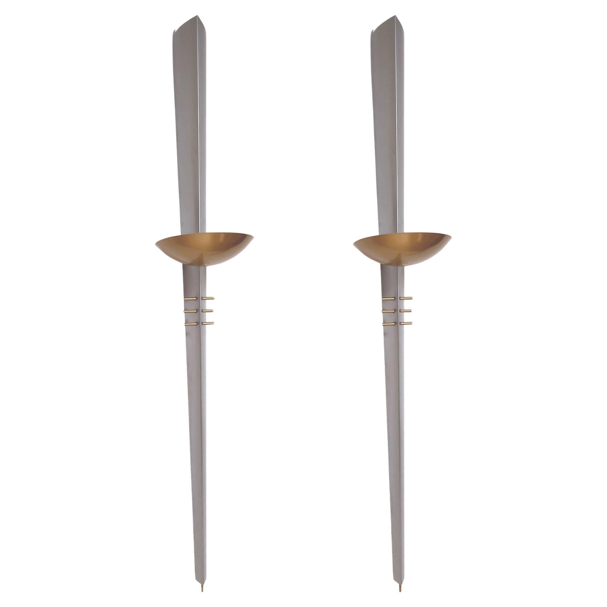 Philips Art Deco Wall Sconces, Gold Metal, Vintage Lighting, 1970s For Sale