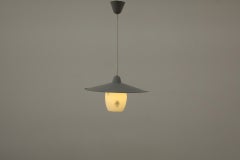 Philips Attributed Ceiling Pendant with Printed Milk Glass Shade & Gray Canopy