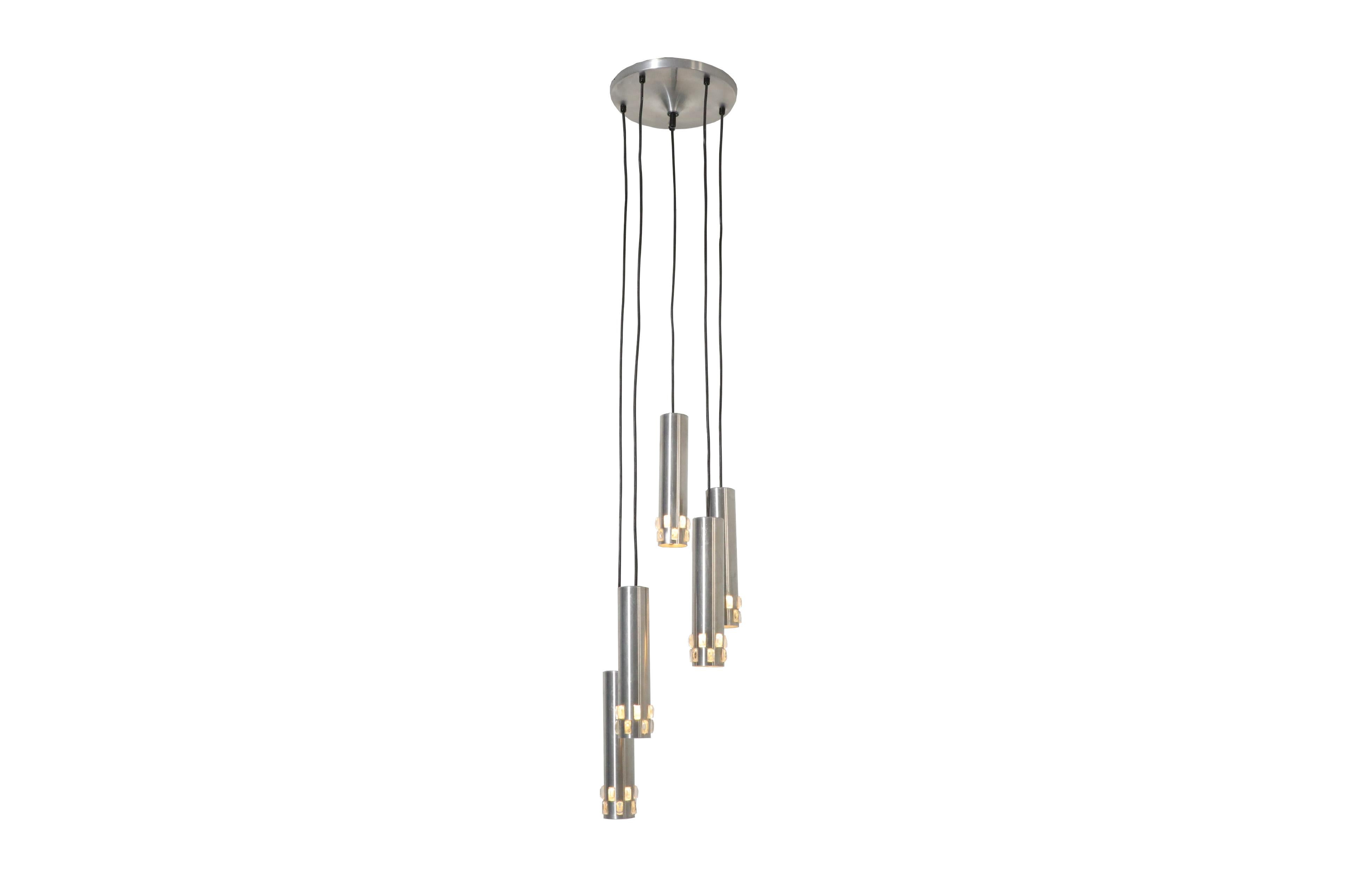Philips attributed Hanging Chrome Tube Ceiling Light Chandelier For Sale 13