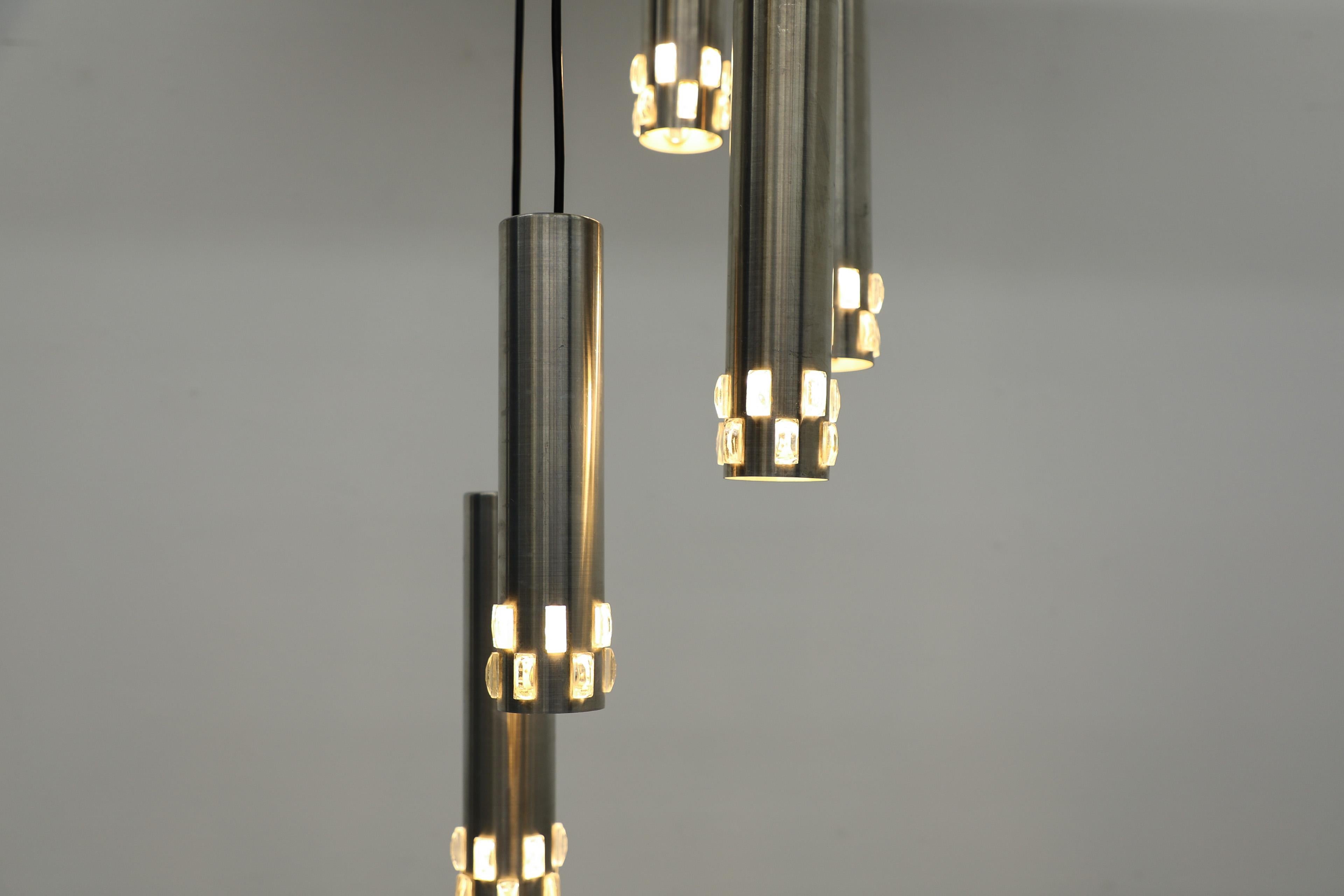 Mid-20th Century Philips attributed Hanging Chrome Tube Ceiling Light Chandelier For Sale