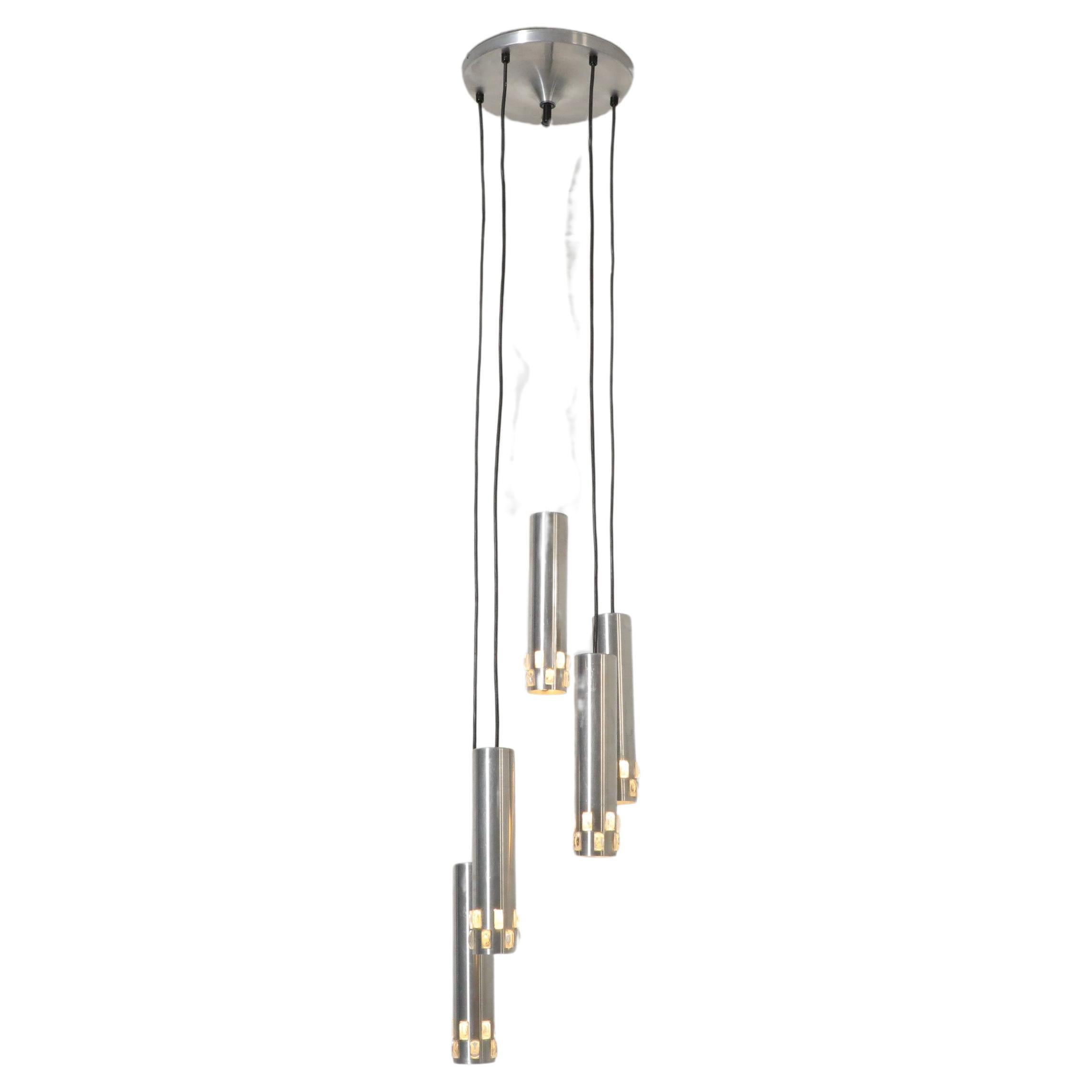 Philips attributed Hanging Chrome Tube Ceiling Light Chandelier