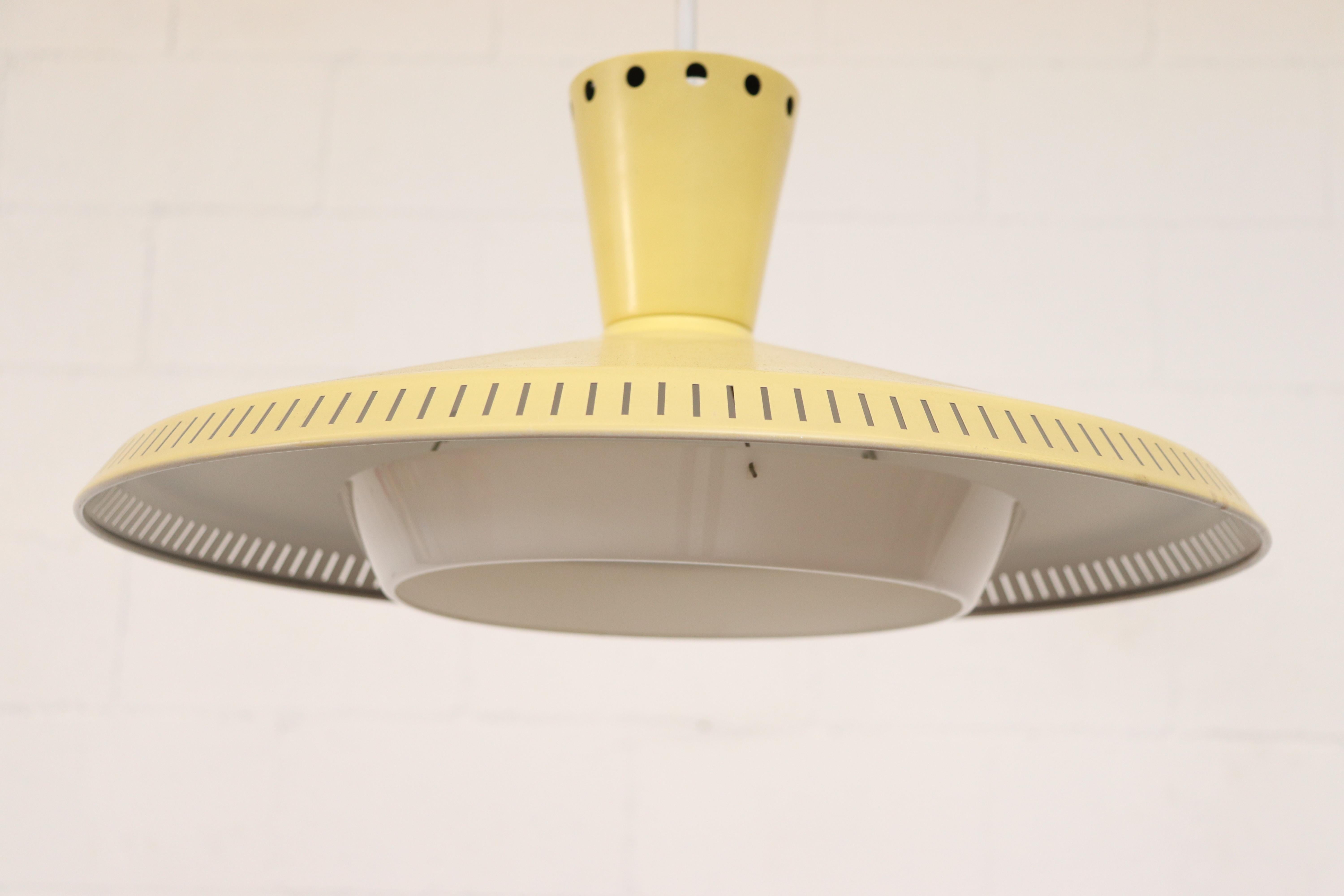 Mid-Century Modern Philips Ceiling Pendant in Pale Yellow with Acrylic Diffuser