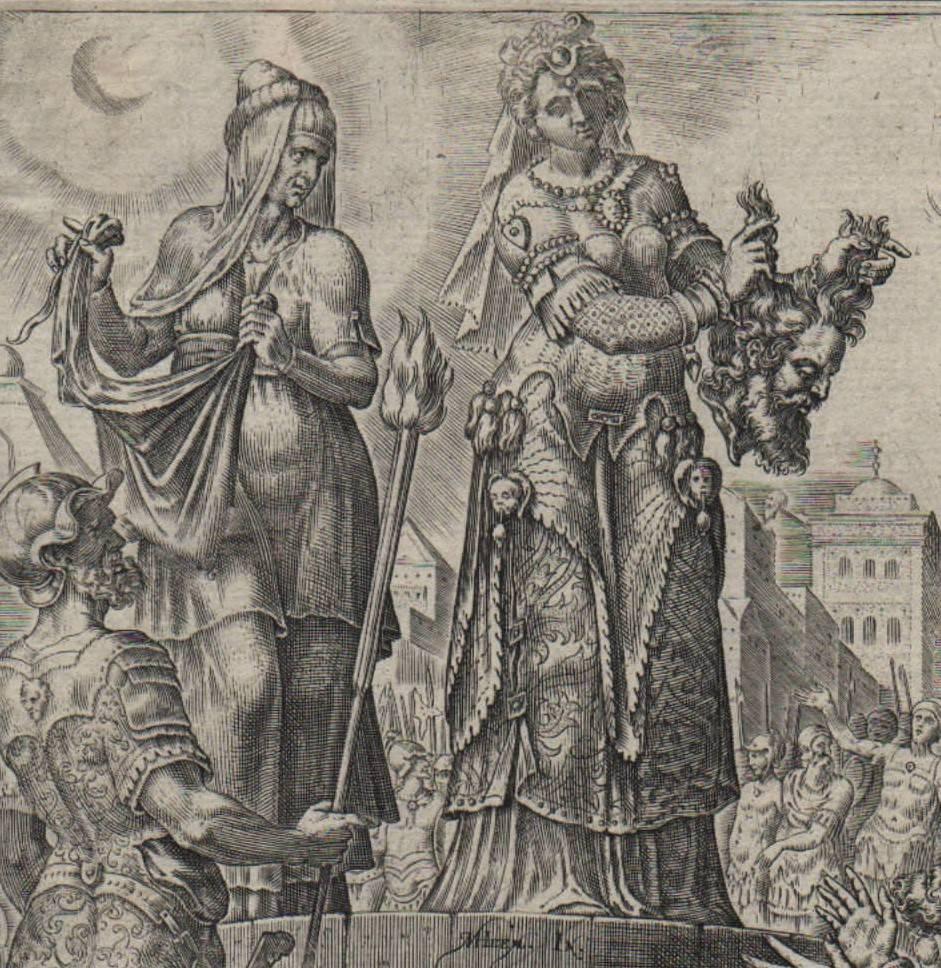 Judith and Holofernes - 1564 Old Master Engraving Religious - Print by Philips Galle