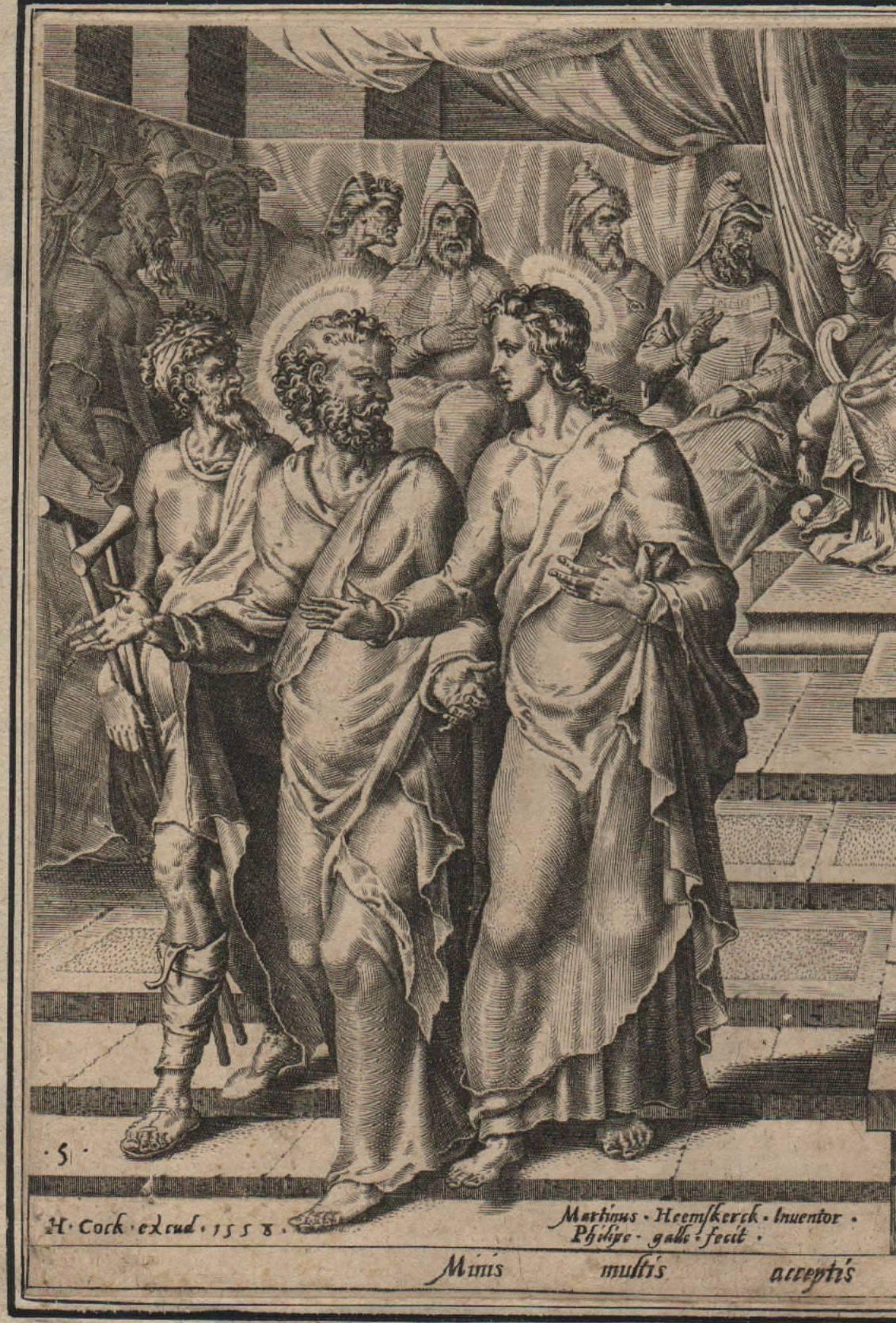 St. Peter and St. Paul Dismissed - 1558 Old Master Engraving Religious - Print by Philips Galle