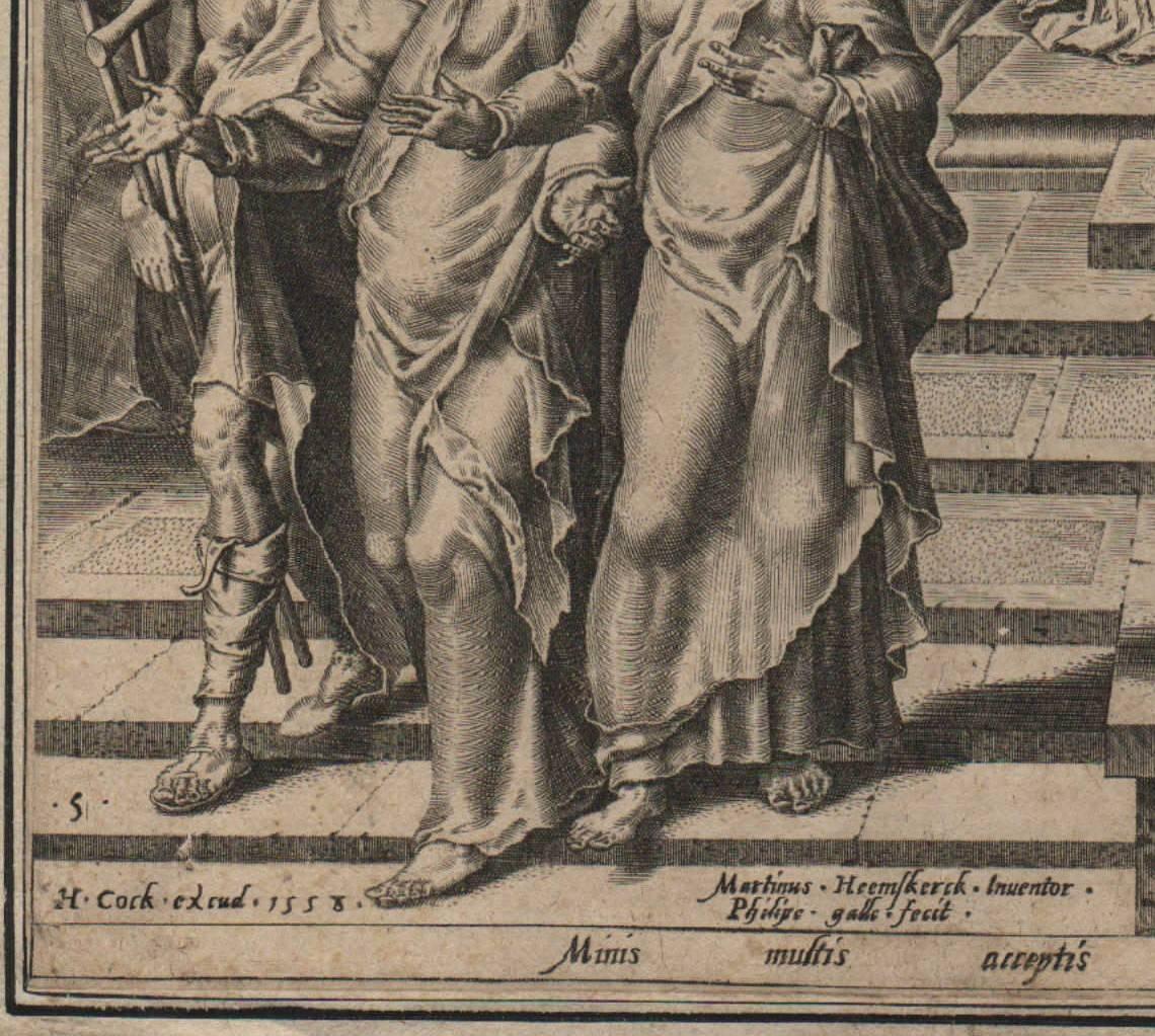 St. Peter and St. Paul Dismissed - 1558 Old Master Engraving Religious - Brown Figurative Print by Philips Galle