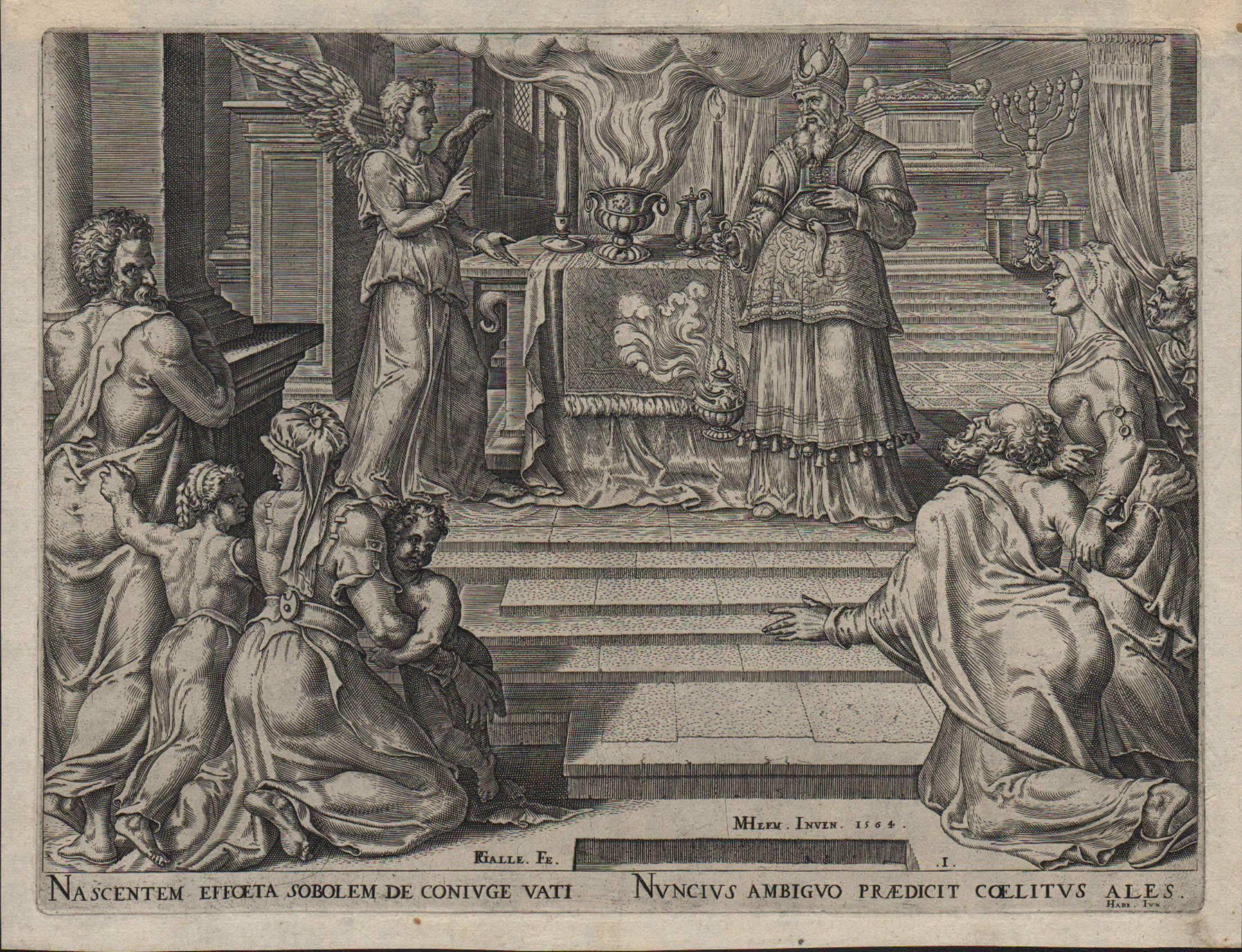 Philips Galle Figurative Print - Zecharias Preaching in the Temple - 1564 Old Master Engraving Religious