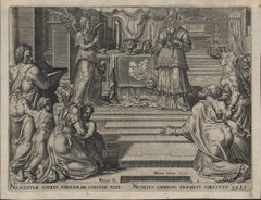 Zecharias Preaching in the Temple - 1564 Old Master Engraving Religious