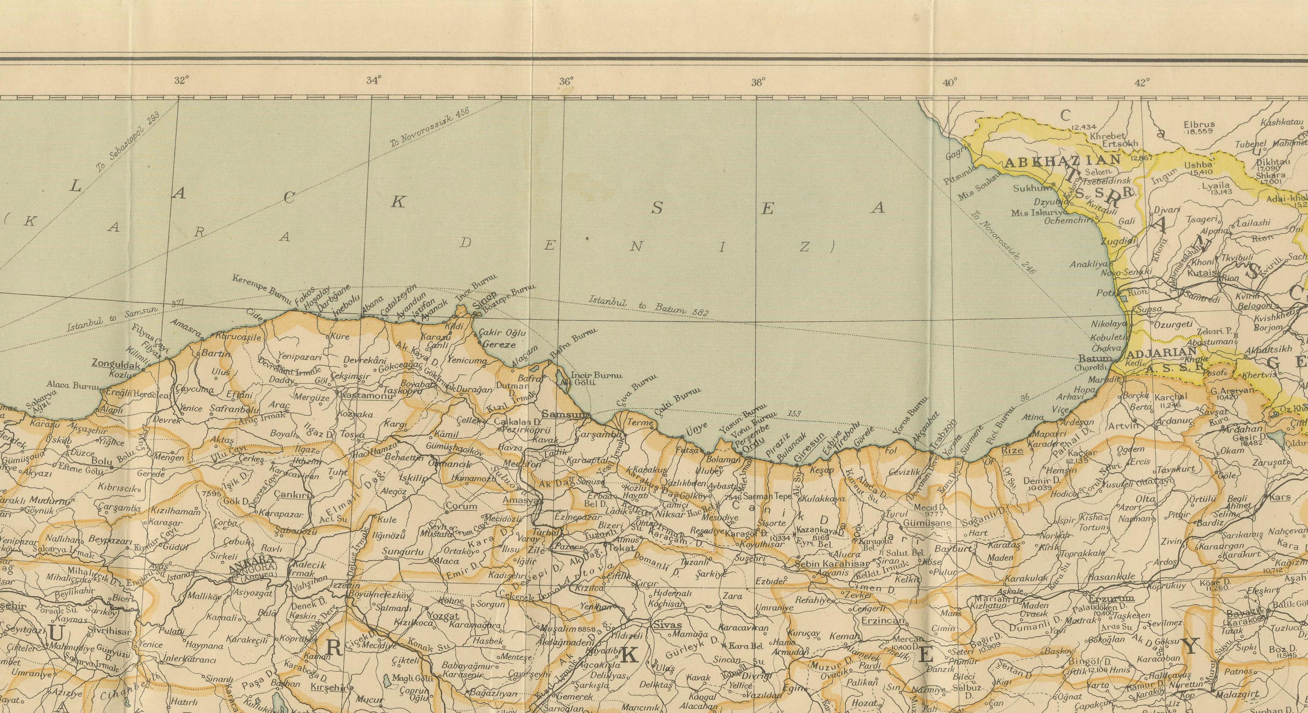 Philips' Imperial Map of Turkey, Syria, Iraq & Transcaucasia, c.1926
