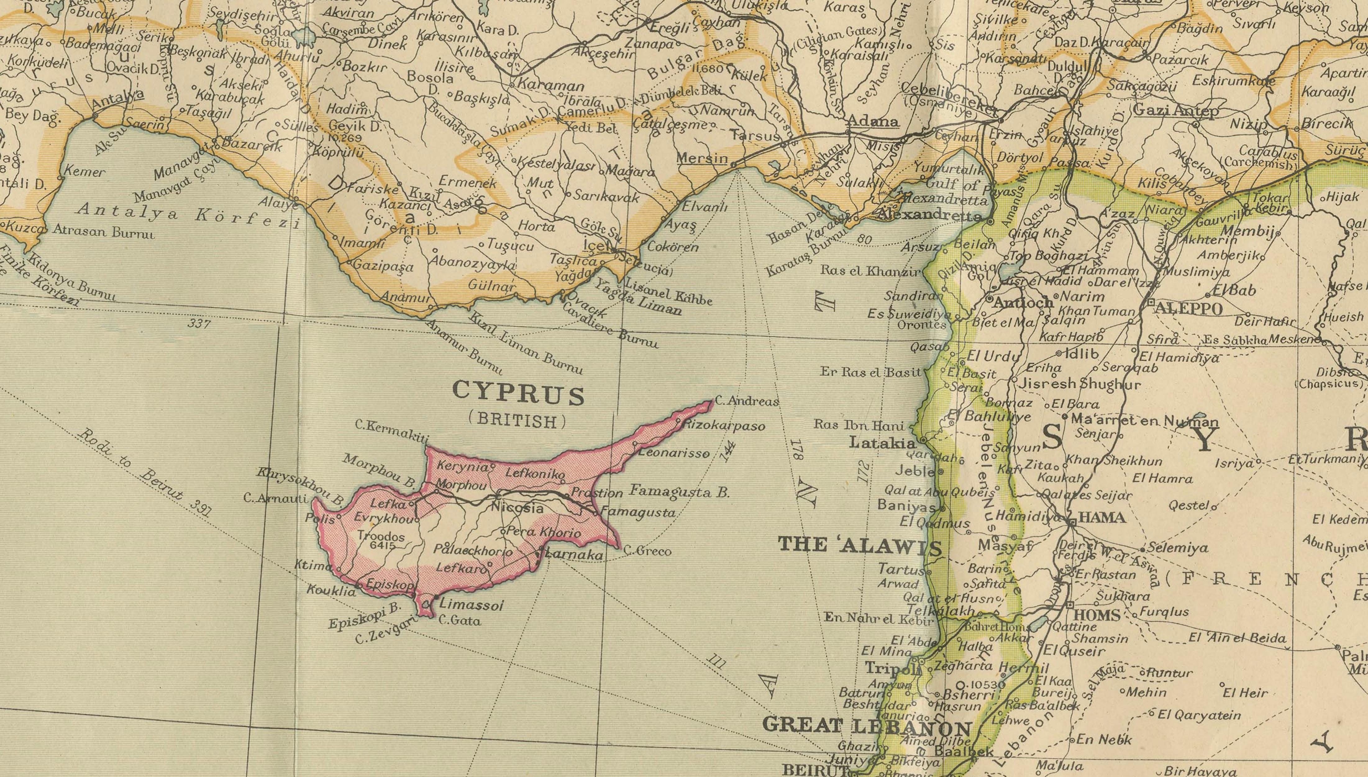 Philips' Imperial Map of Turkey, Syria, Iraq & Transcaucasia, c.1926