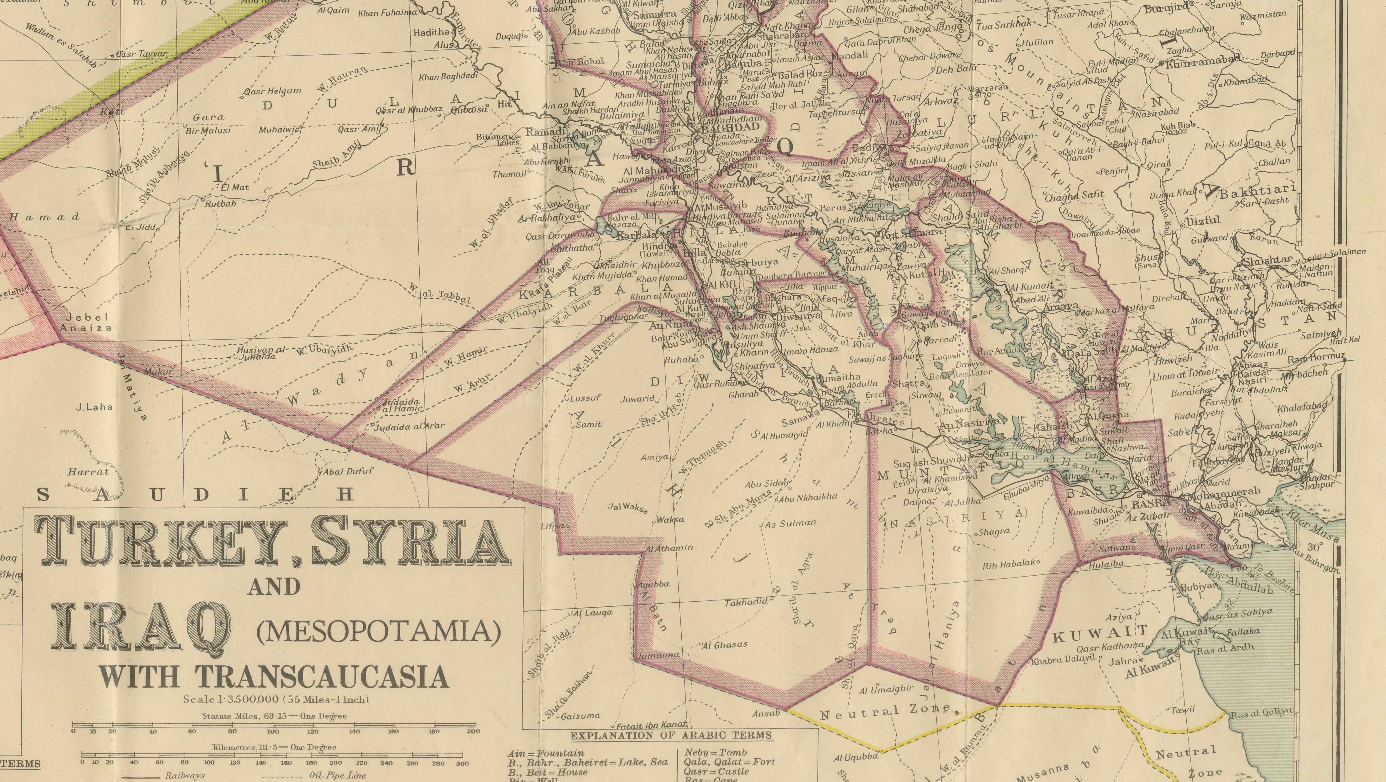 Philips' Imperial Map of Turkey, Syria, Iraq & Transcaucasia, c.1926