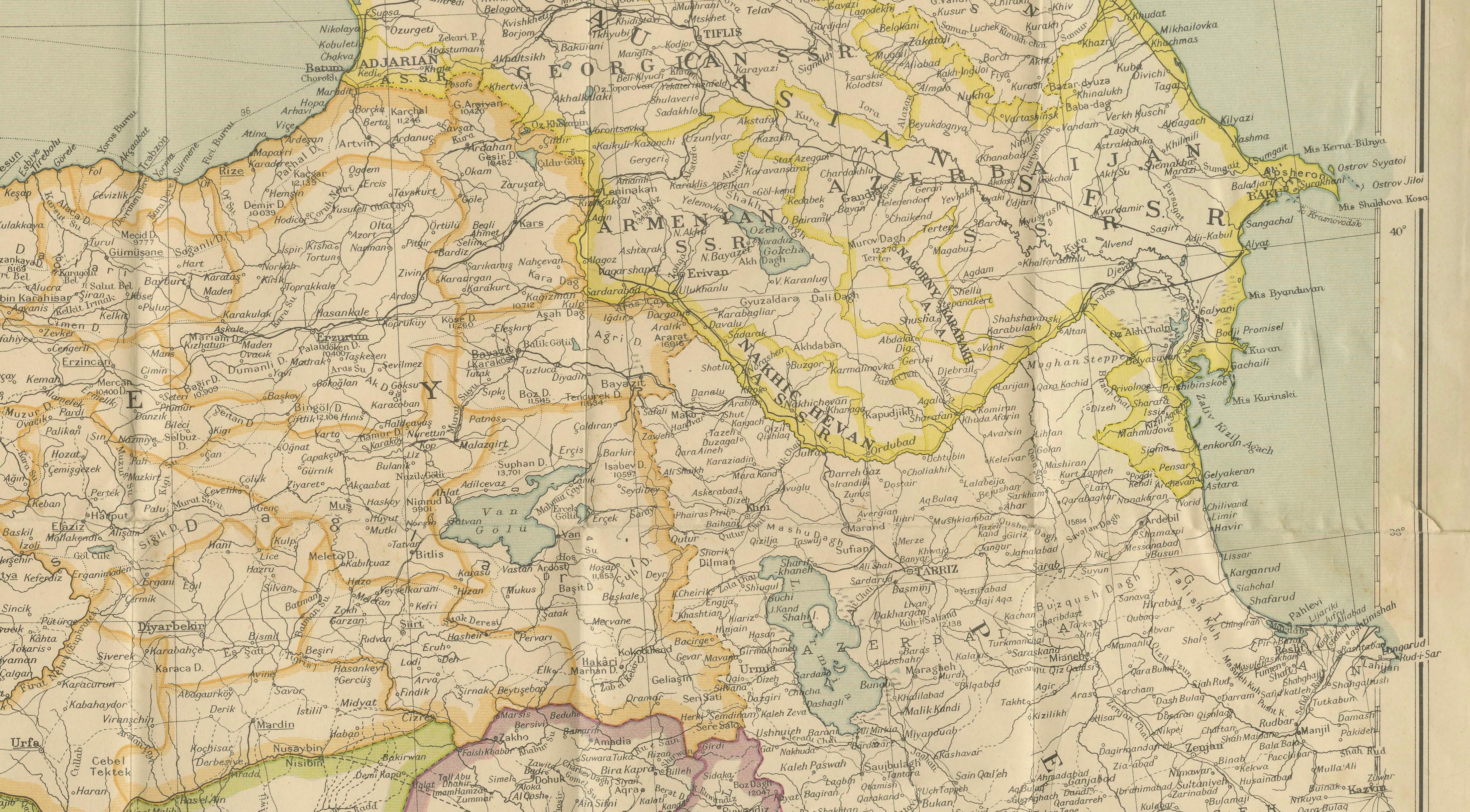 Philips' Imperial Map of Turkey, Syria, Iraq & Transcaucasia, c.1926