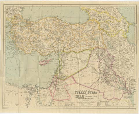 Philips' Imperial Map of Turkey, Syria, Iraq & Transcaucasia, c.1926