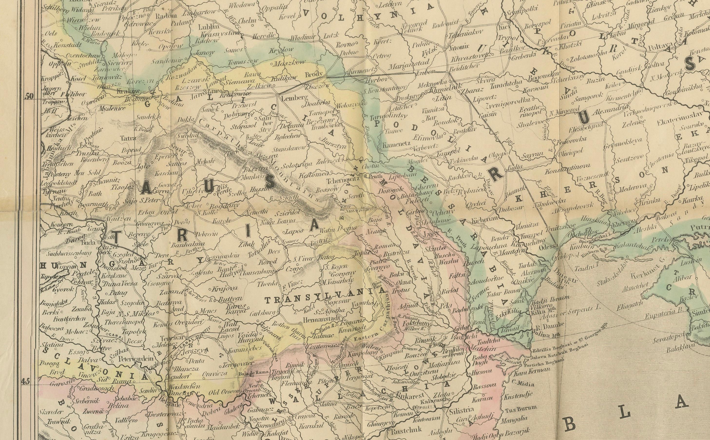 Milieu du XIXe siècle Philips Map of the Seat of War 1854 - Black Sea, Turkey & Russia Antique Map (en anglais) en vente