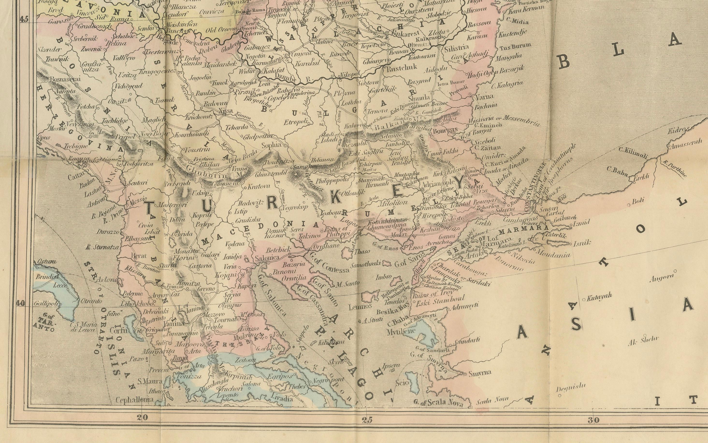 Papier Philips Map of the Seat of War 1854 - Black Sea, Turkey & Russia Antique Map (en anglais) en vente