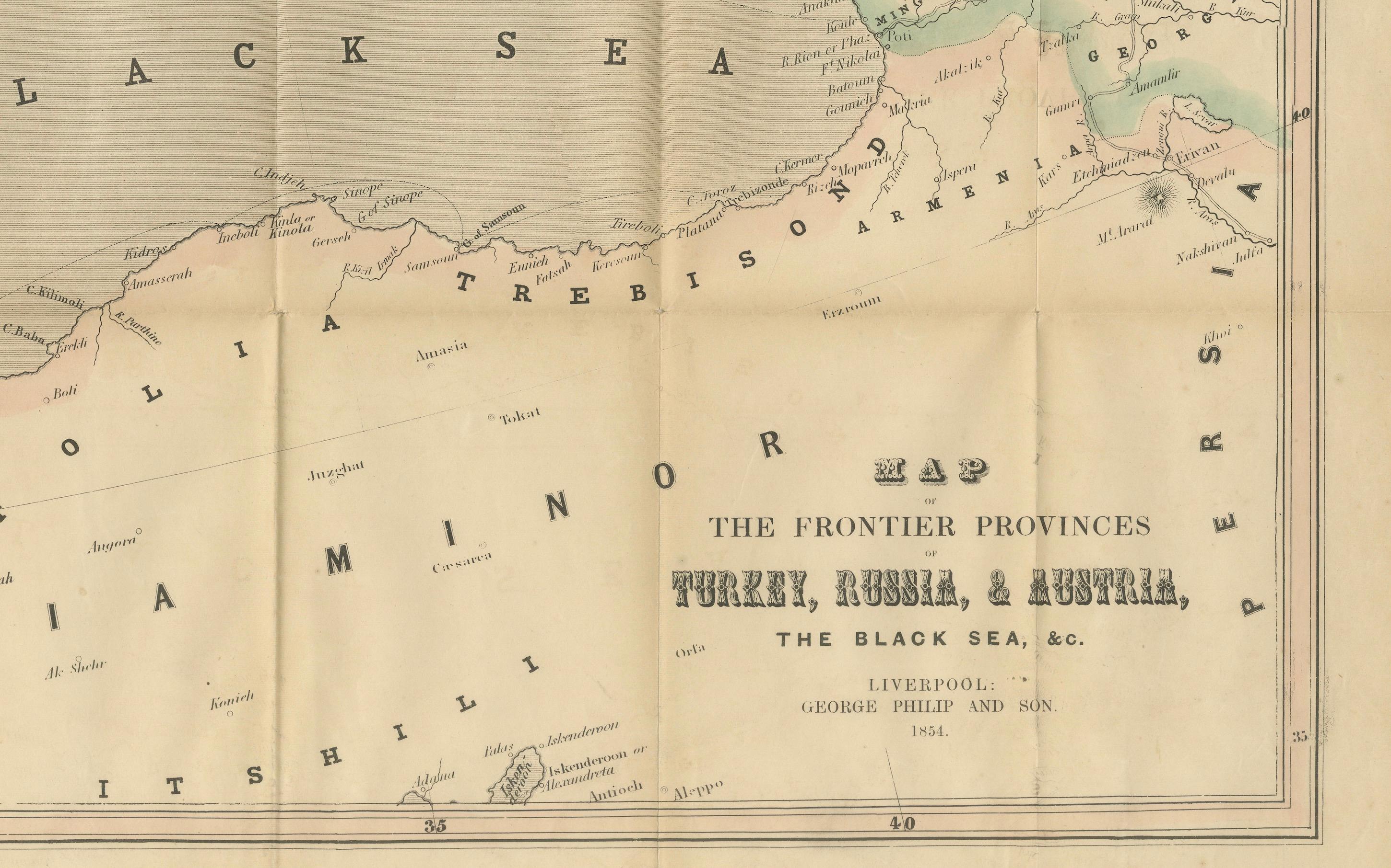 Philips Map of the Seat of War 1854 - Black Sea, Turkey & Russia Antique Map (en anglais) en vente 1