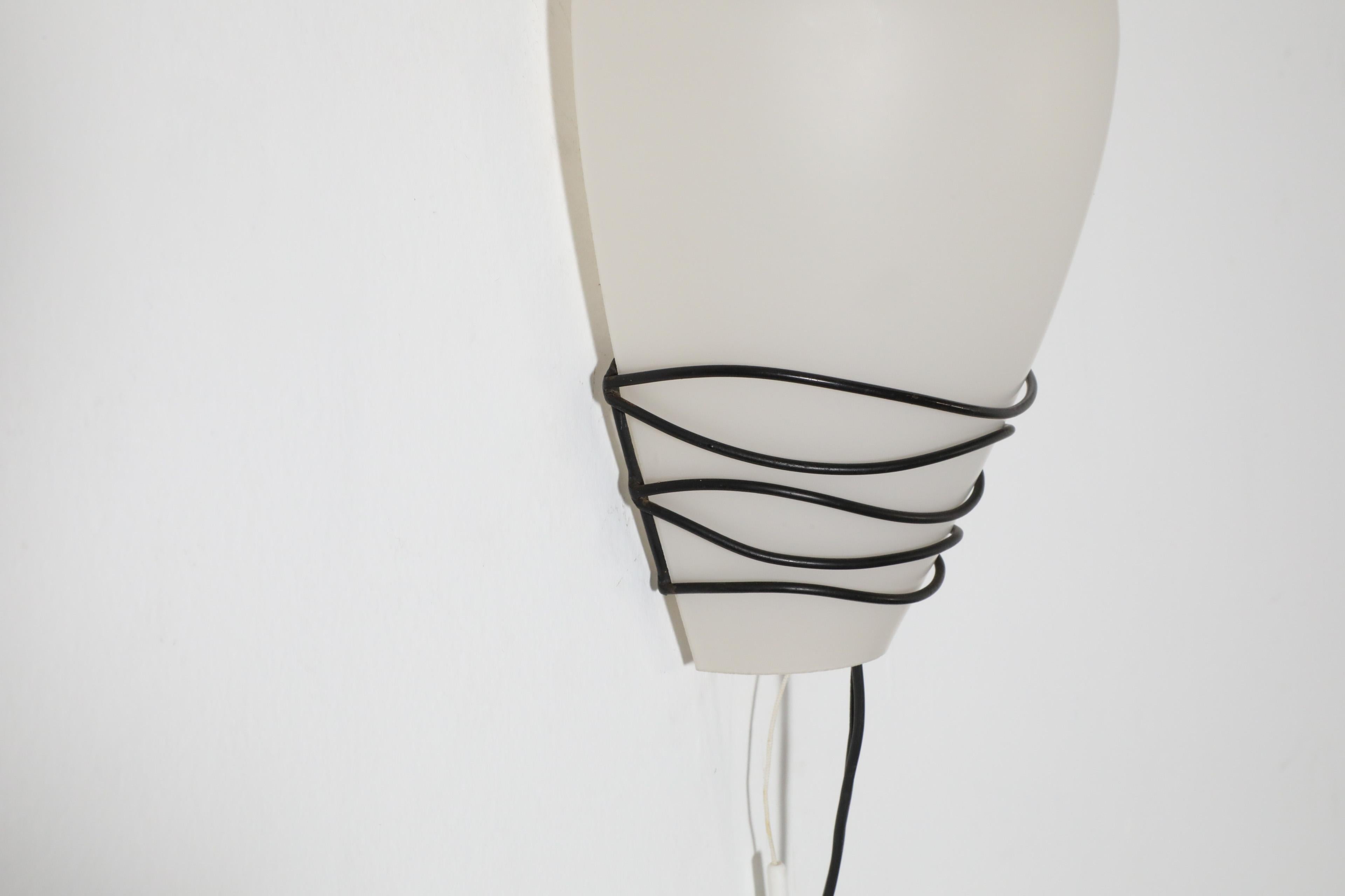 Philips Milk Glass Wall Sconce w/ Black Wire Mount and Milk Glass Shade, 1950's For Sale 5