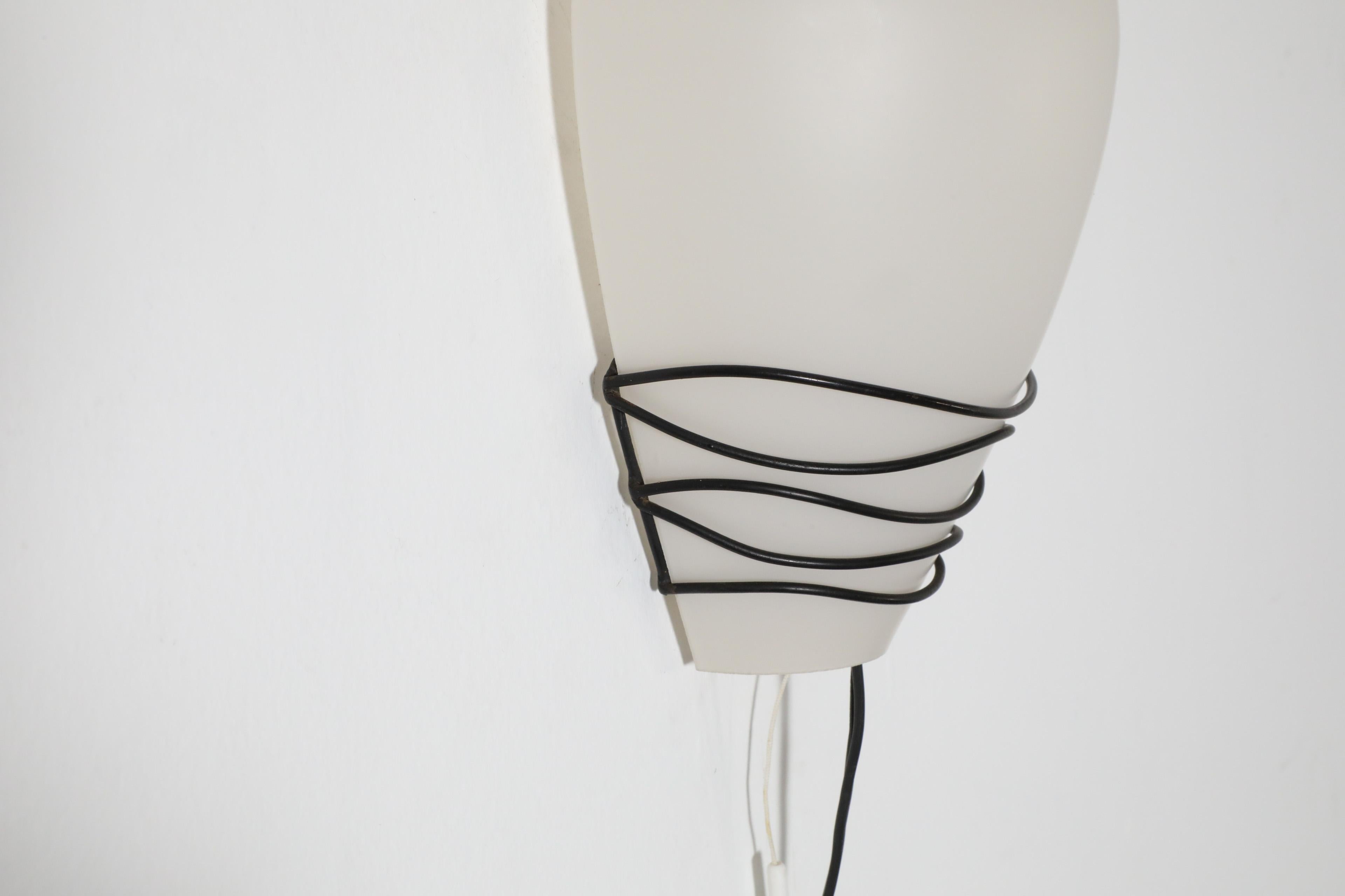 Philips Wall Sconce with Black Wire Mount and Milk Glass Shade, 1950's For Sale 5