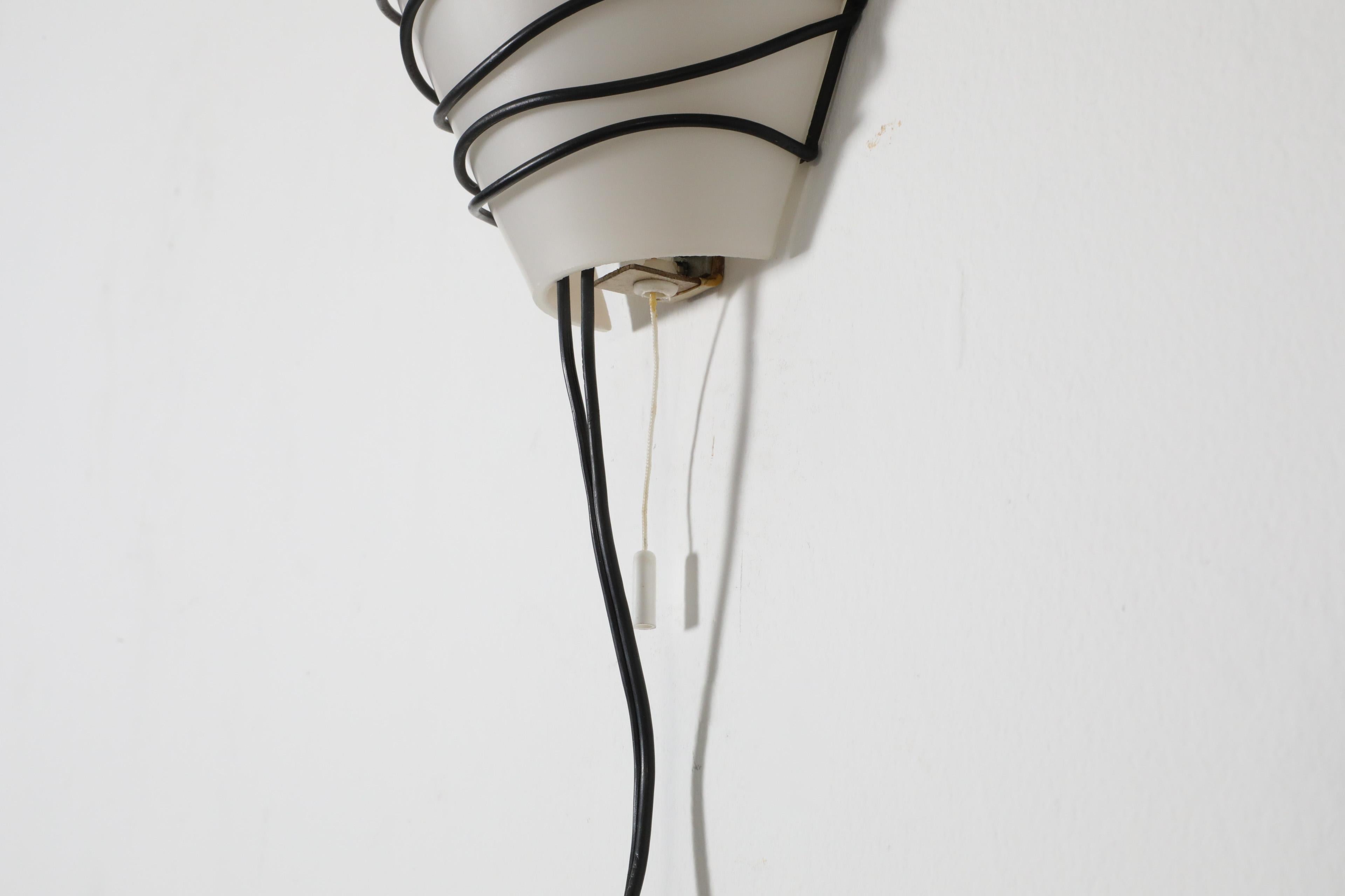 Philips Milk Glass Wall Sconce w/ Black Wire Mount and Milk Glass Shade, 1950's For Sale 3