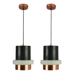 Philips Modernist Pendant Lamps by Louis Kalff, Black Metal & Glass