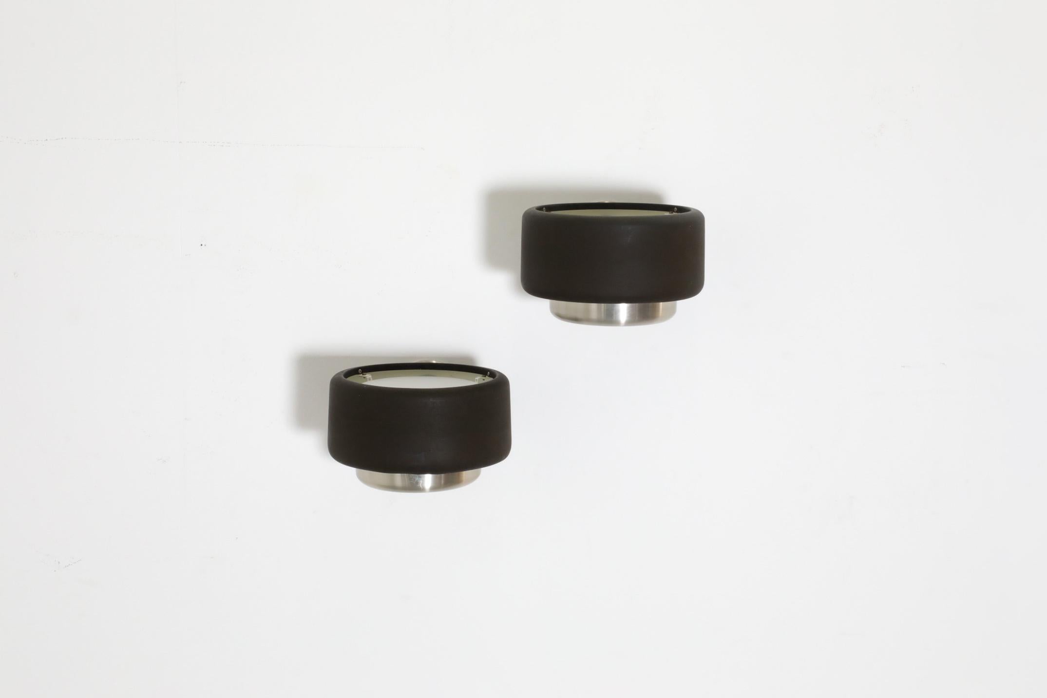 Space Age Philips Pill Shaped Wall Sconce with Dark Brown Banded Shade and Top Diffuser
