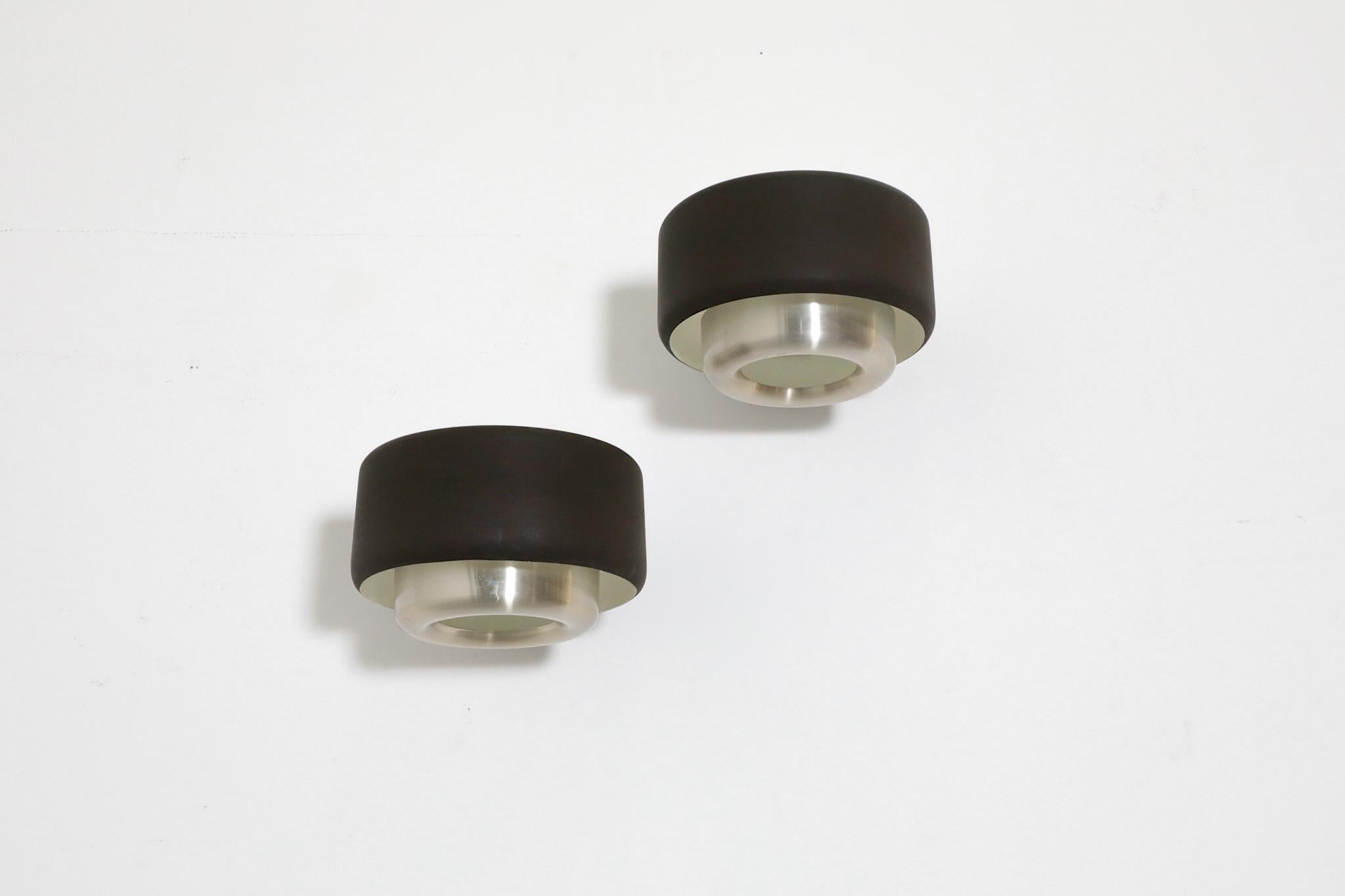 Dutch Philips Pill Shaped Wall Sconce with Dark Brown Banded Shade and Top Diffuser