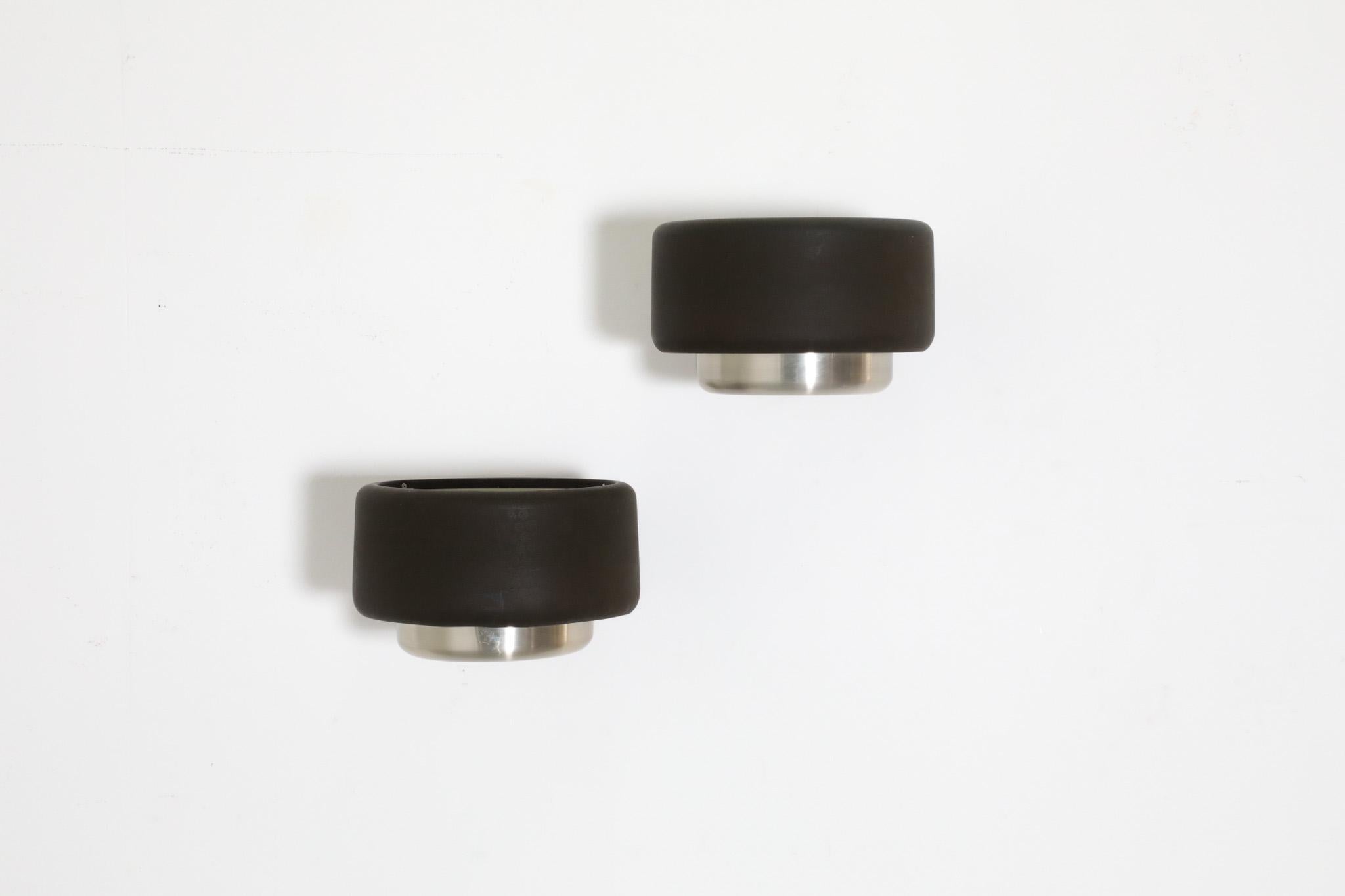 Enameled Philips Pill Shaped Wall Sconce with Dark Brown Banded Shade and Top Diffuser