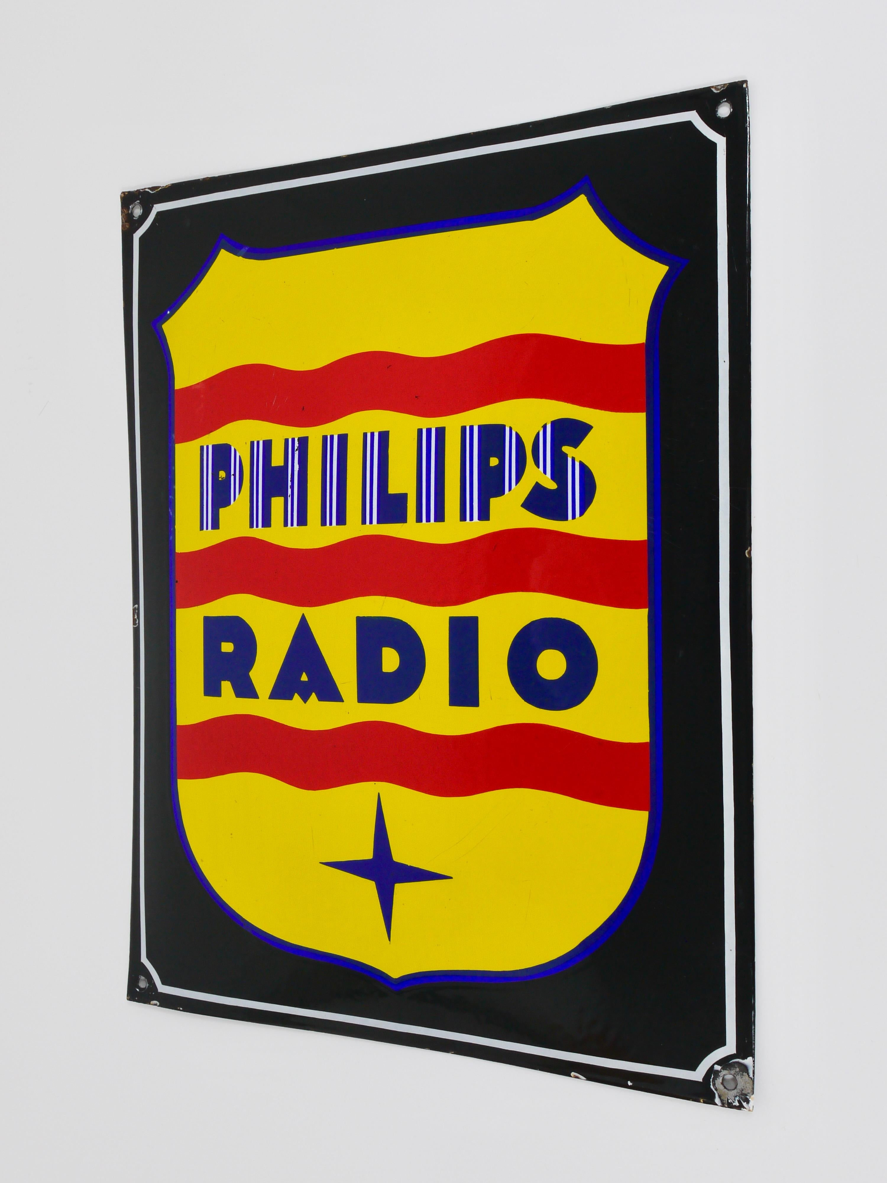 Philips Radio Enamel Advertising Sign Wall Plaque, 1930s For Sale 2