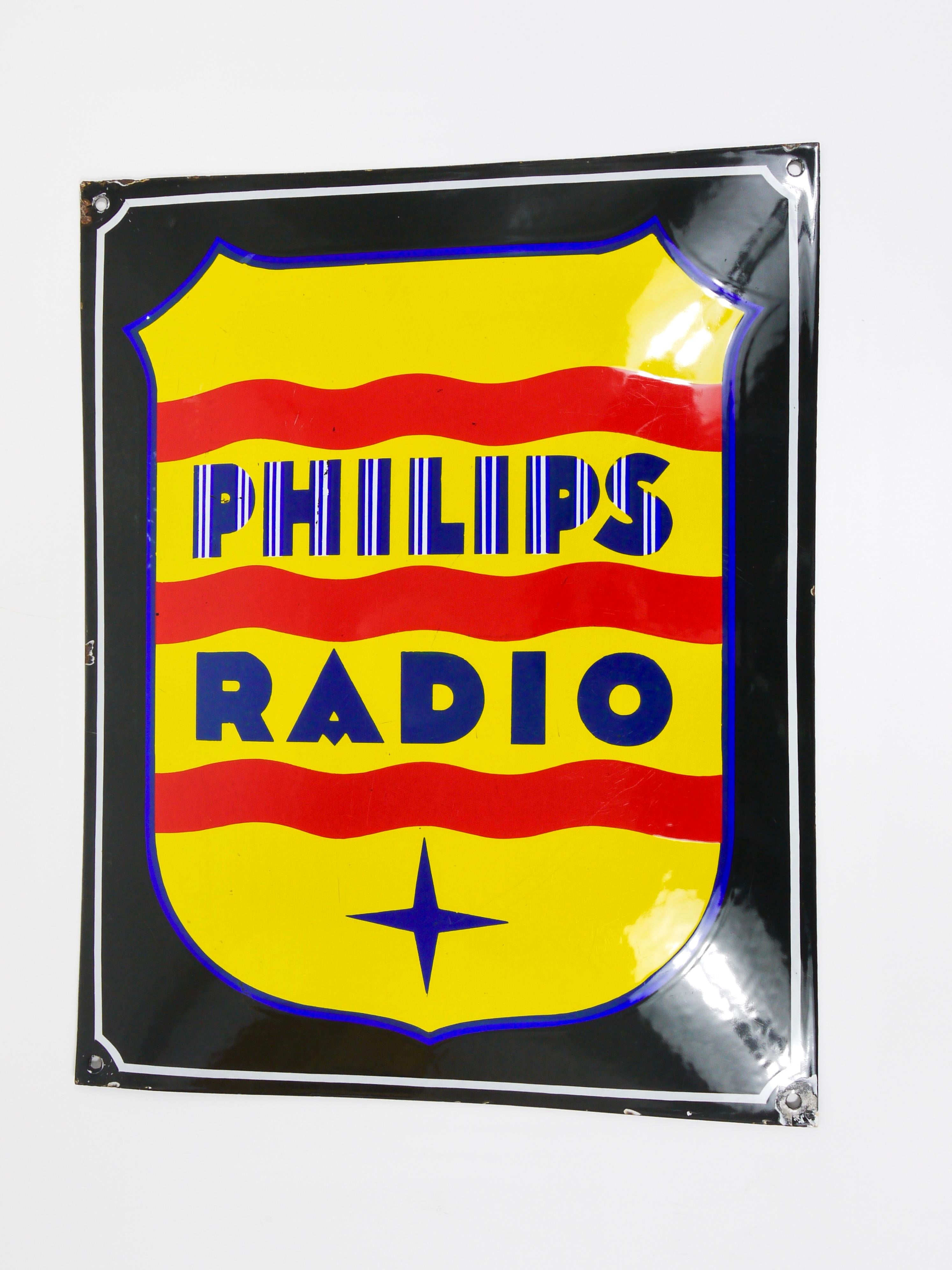 Philips Radio Enamel Advertising Sign Wall Plaque, 1930s For Sale 4