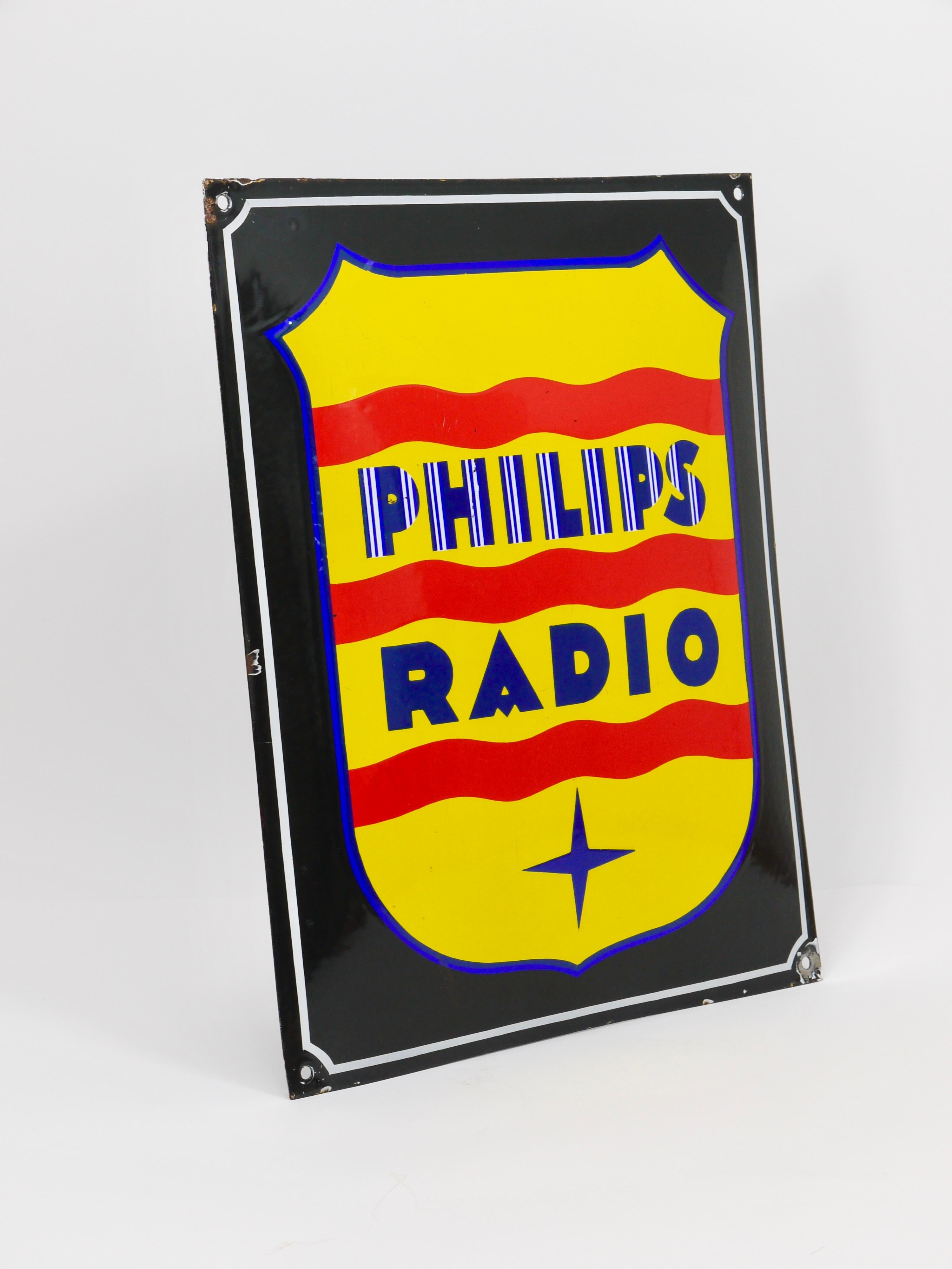 Art Deco Philips Radio Enamel Advertising Sign Wall Plaque, 1930s For Sale