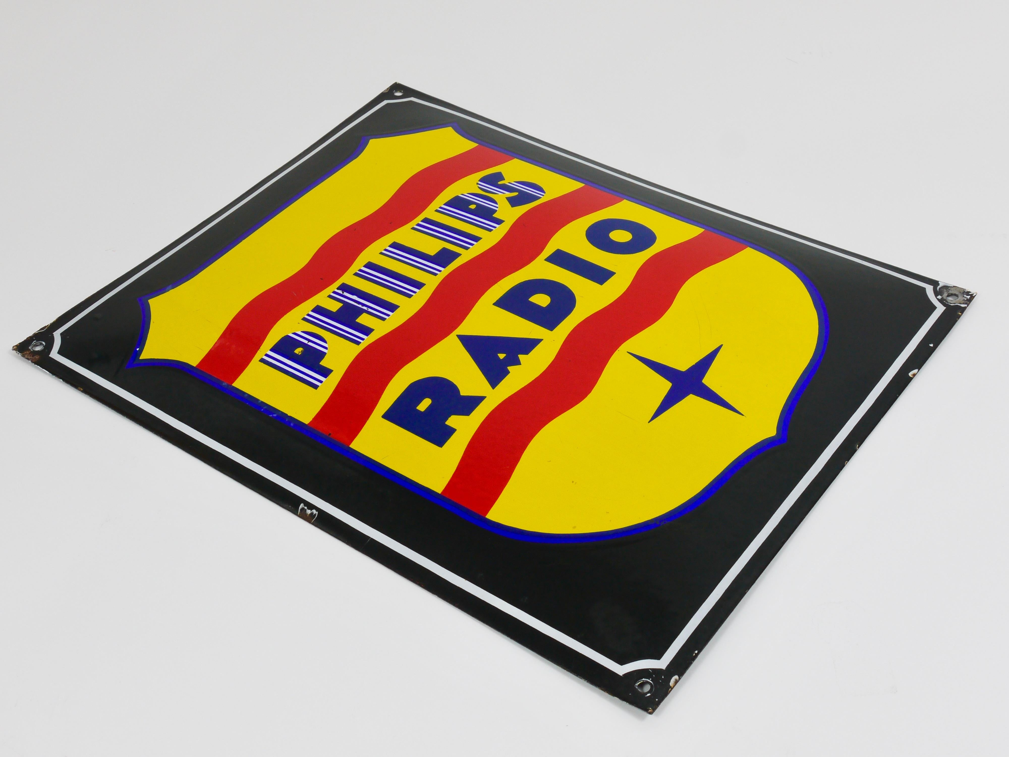 Dutch Philips Radio Enamel Advertising Sign Wall Plaque, 1930s For Sale