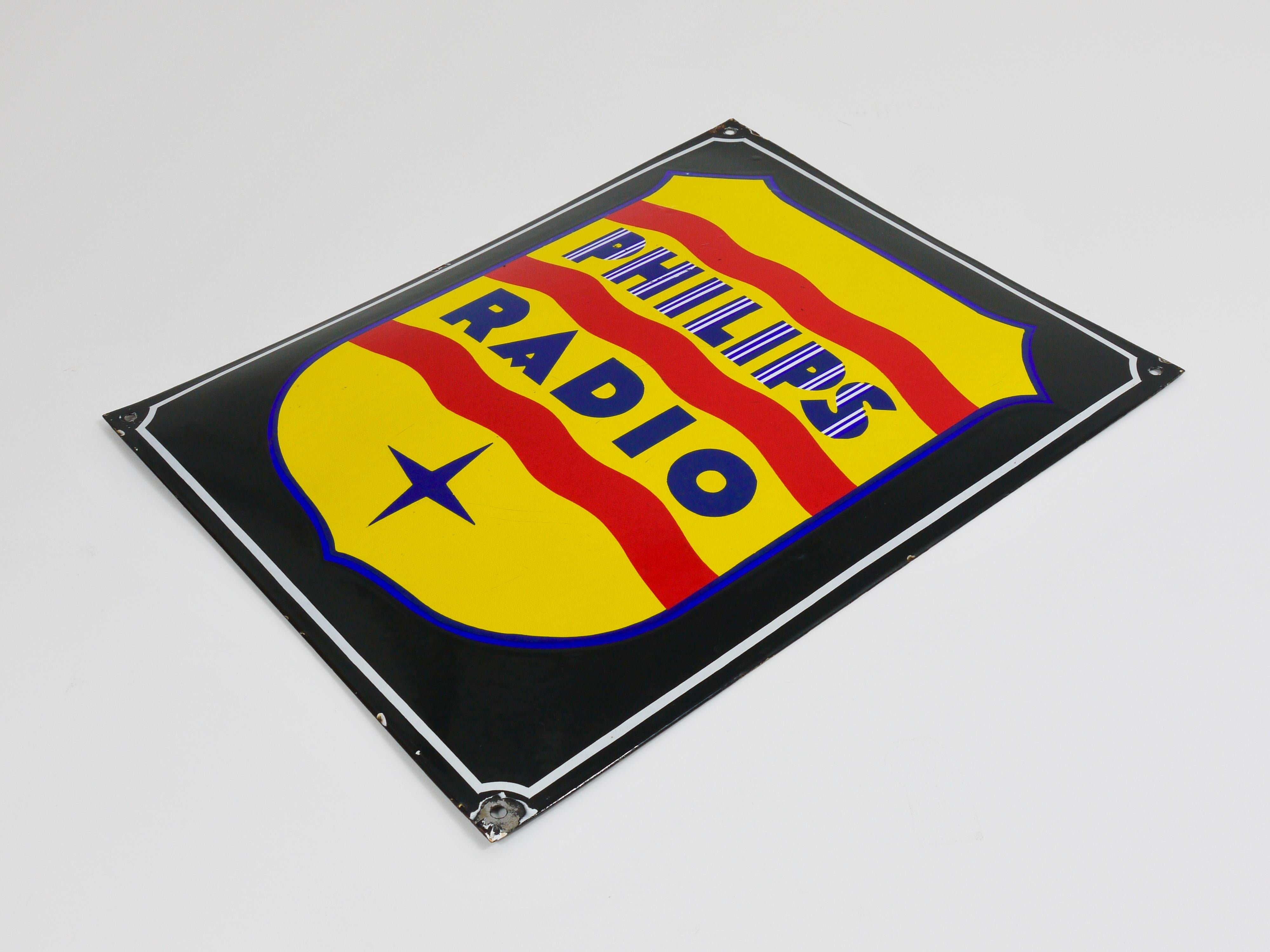 Enameled Philips Radio Enamel Advertising Sign Wall Plaque, 1930s For Sale