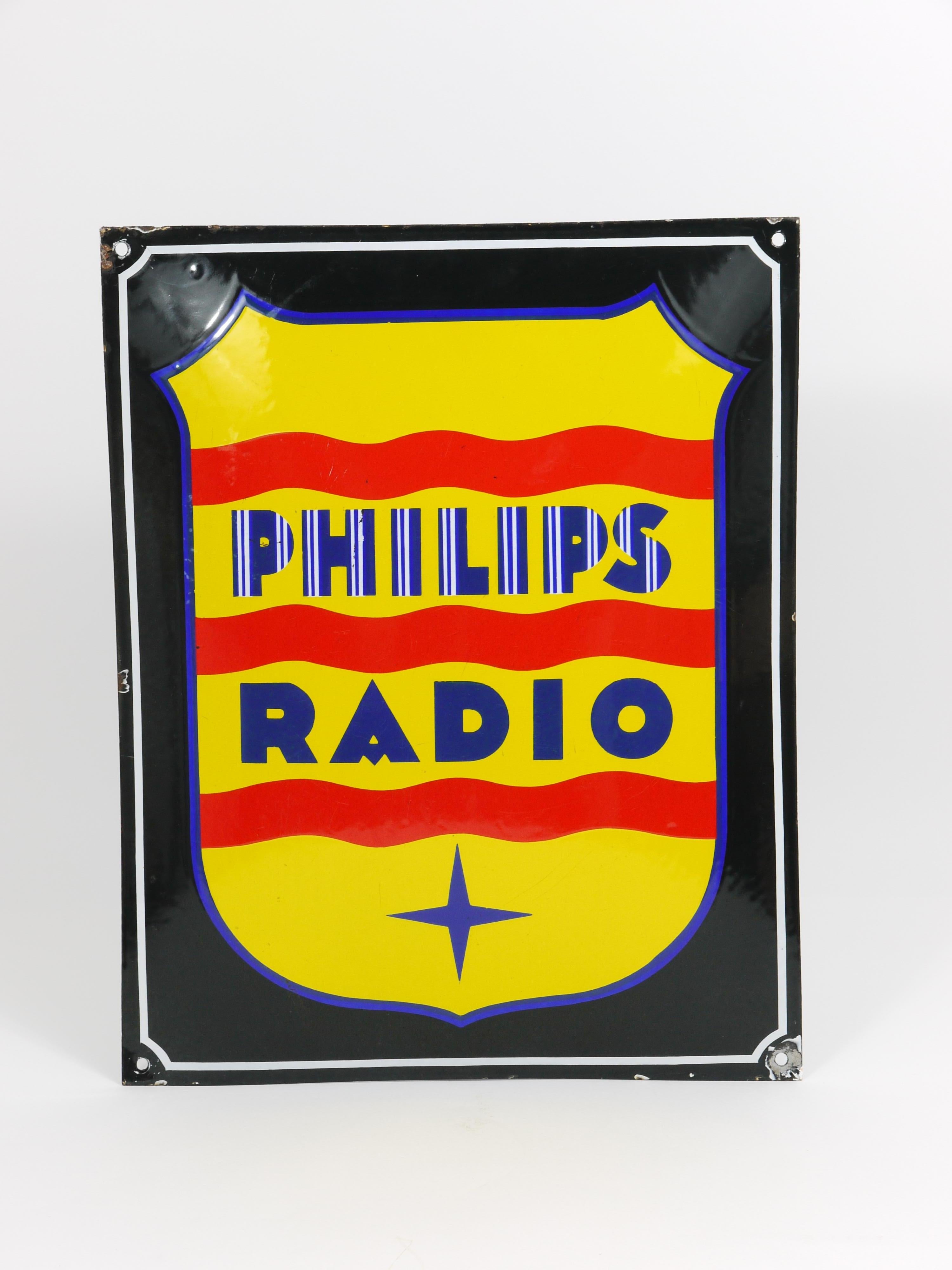 Mid-20th Century Philips Radio Enamel Advertising Sign Wall Plaque, 1930s For Sale