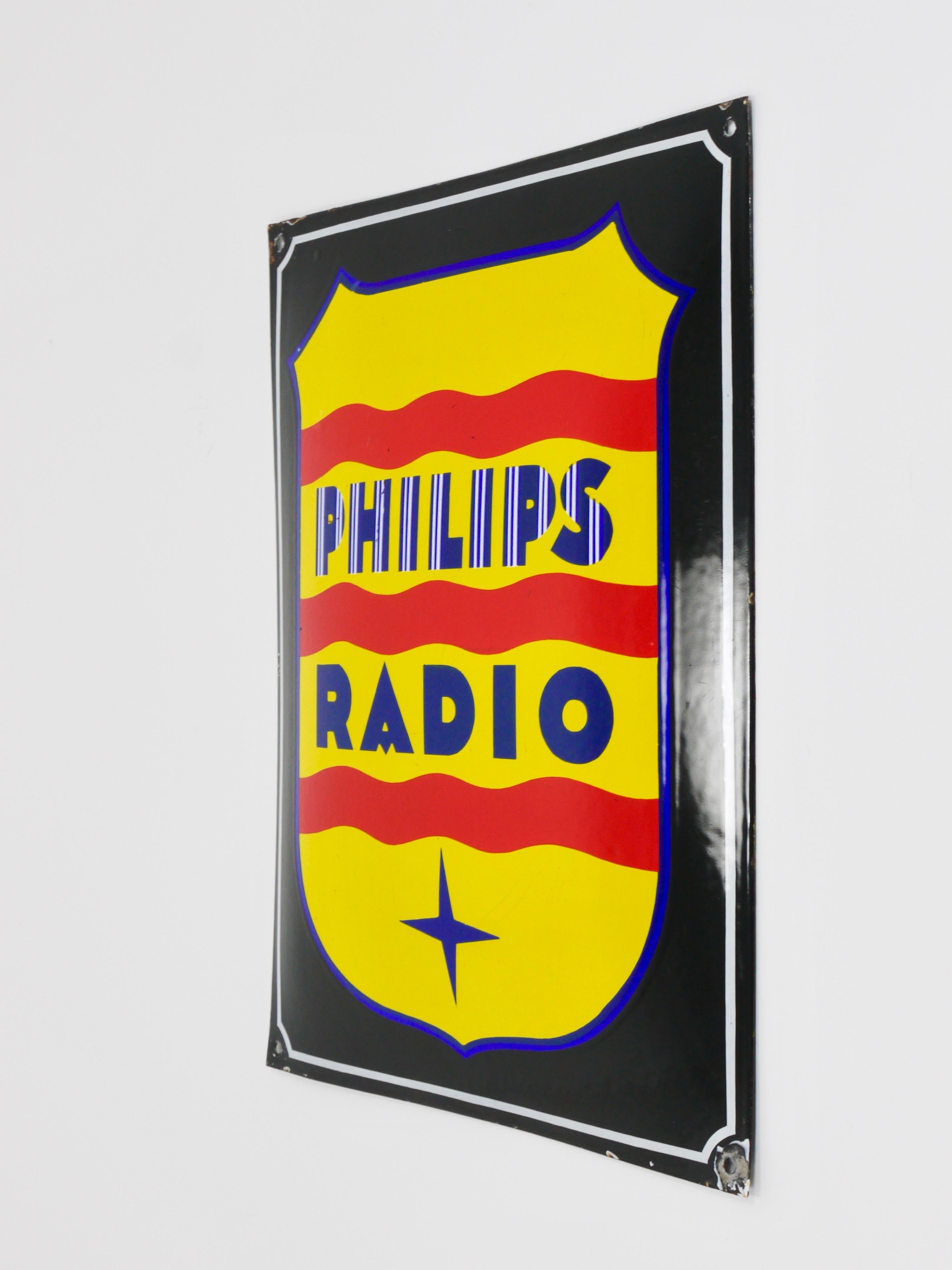Metal Philips Radio Enamel Advertising Sign Wall Plaque, 1930s For Sale