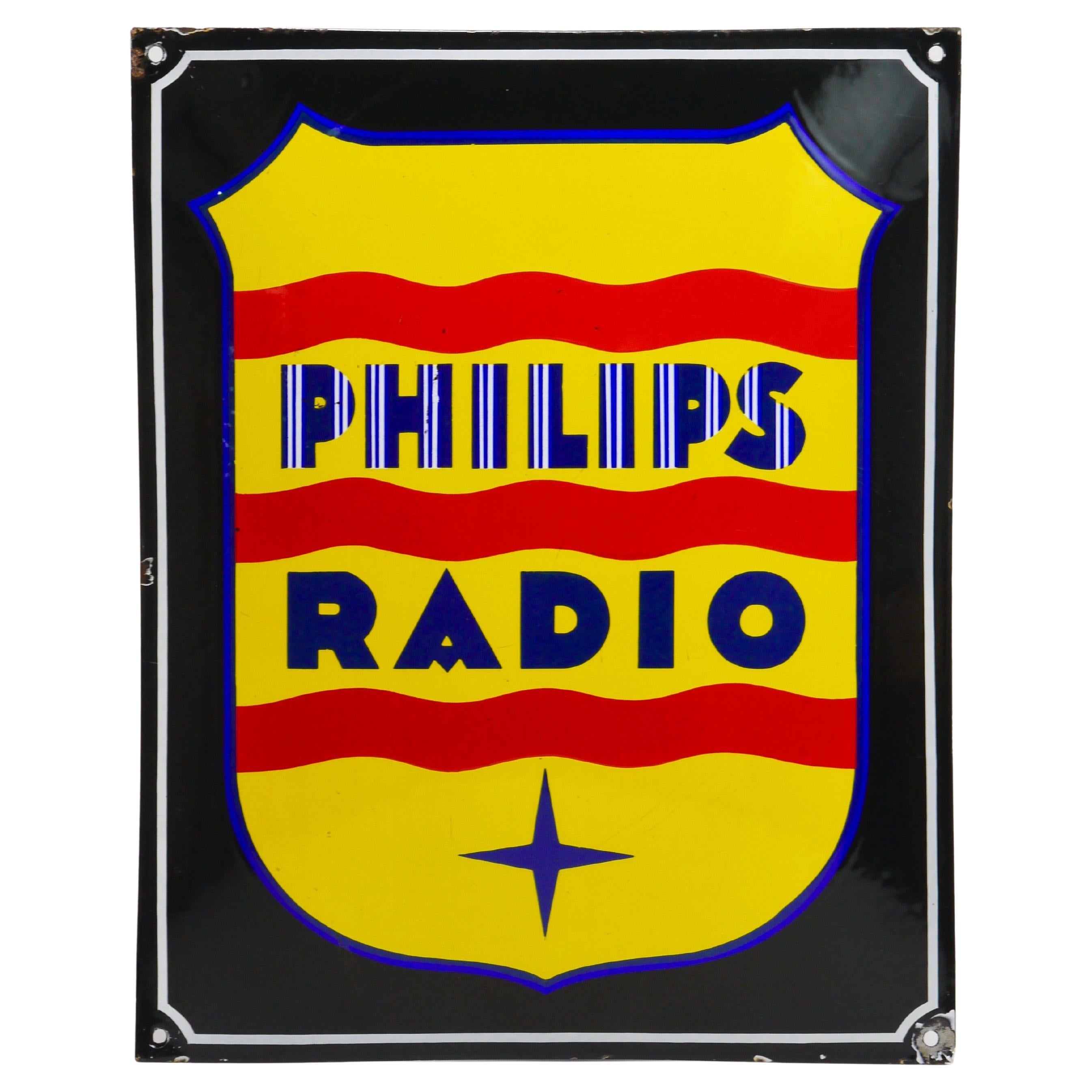 Targa da parete con cartello pubblicitario smaltato Philips, anni '30