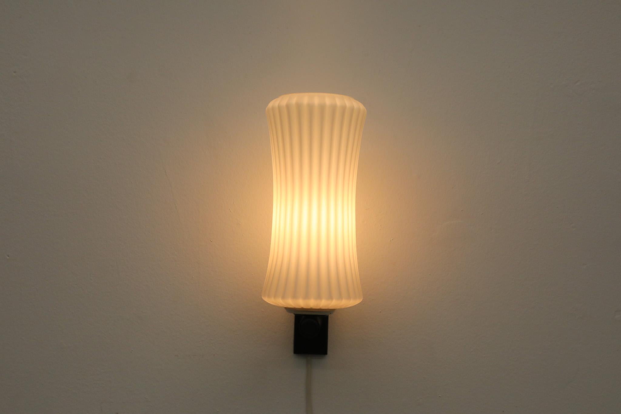 Dutch Philips Ribbed Milk glass wall lamp For Sale